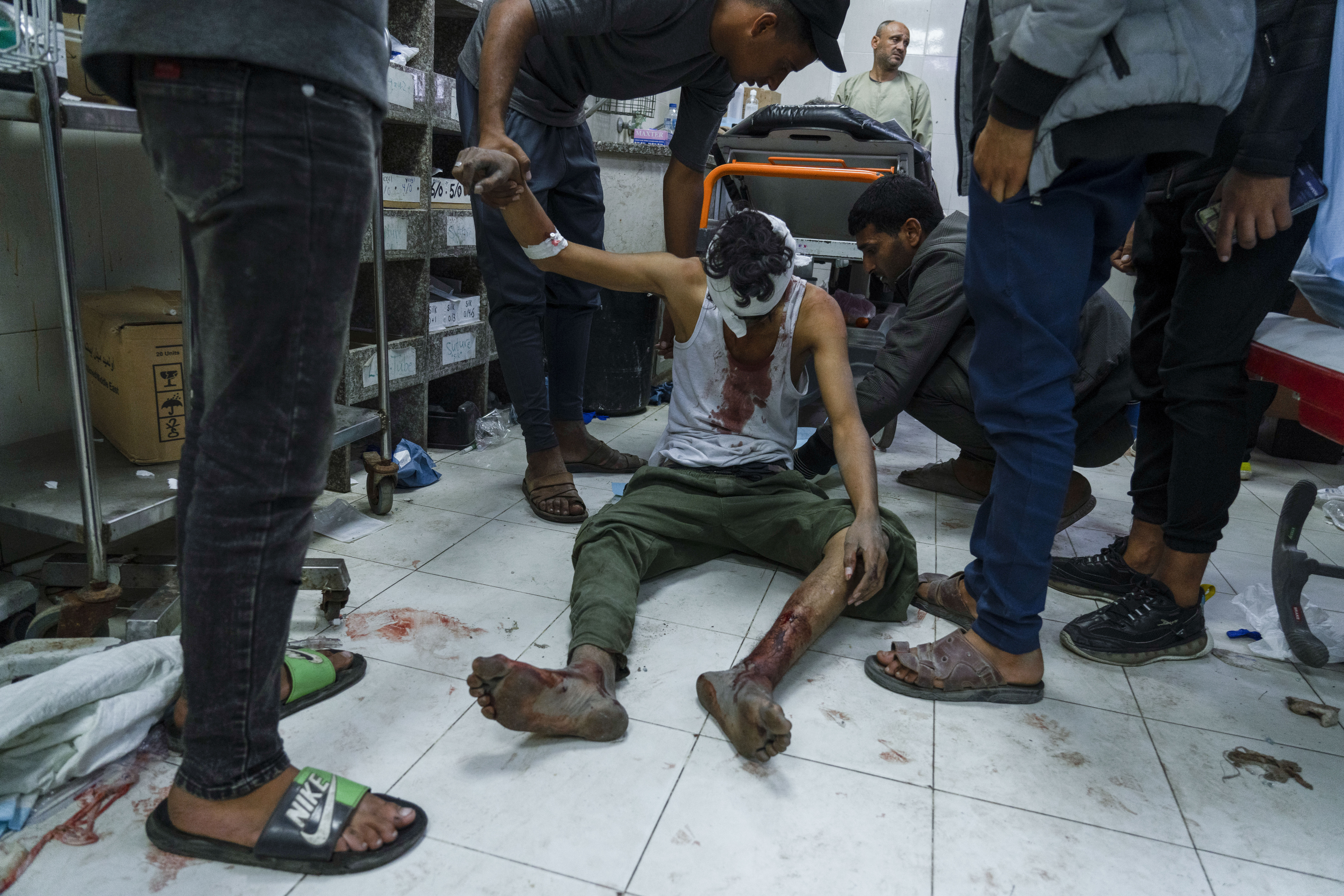 A Palestinian man wounded in Israeli bombardment of the Gaza Strip is treated in a hospital in Khan Younis. Photo / AP