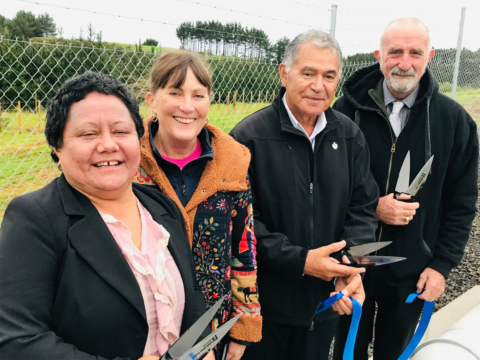 The official Sweetwater ribbon-cutting team: Trudy Allen (left, Ngati Kahu), Far North Deputy Mayor Ann Court, John Paitai (Te Rarawa) and Far North Mayor John Carter. Photo / Susan Botting