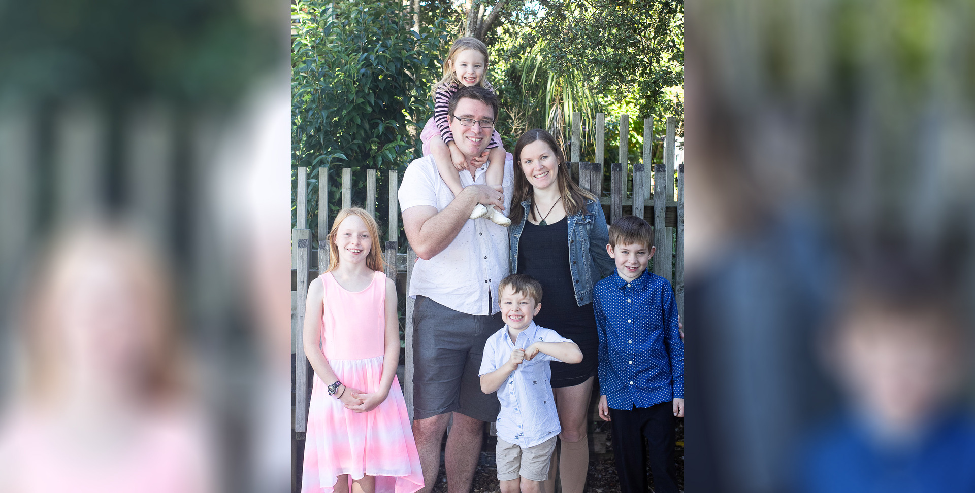 Coralie Archer with husband Stephen and their children Isabel, 10 (left), Charlotte, 2, Tobias, 5, and Silas, 7. Photo / Supplied