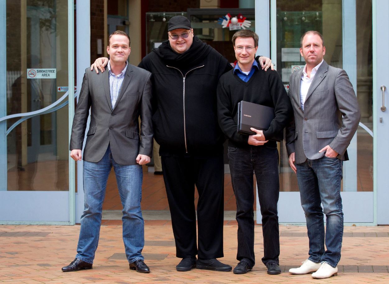 The Megaupload accused in 2012 - Bram van der Kolk, Kim Dotcom, Mathias Ortmann and Finn Batato. Photo / Sarah Ivey