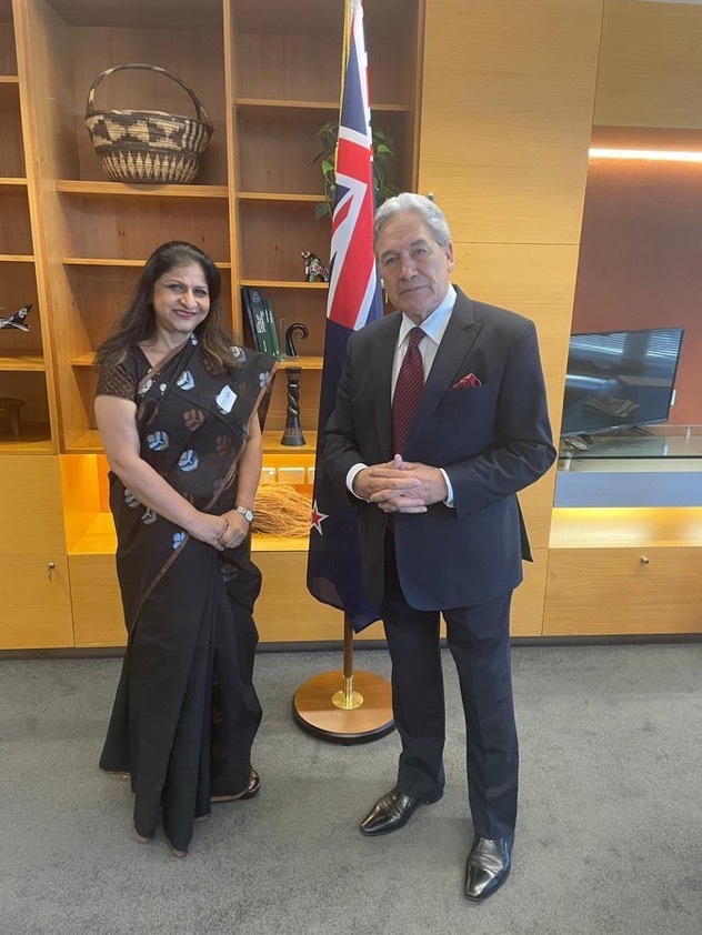 Foreign Minister Winston Peters meets India High Commissioner Neeta Bhushan in the Beehive this week, while Trade Minister Todd McClay is visiting India. Photo / MFAT