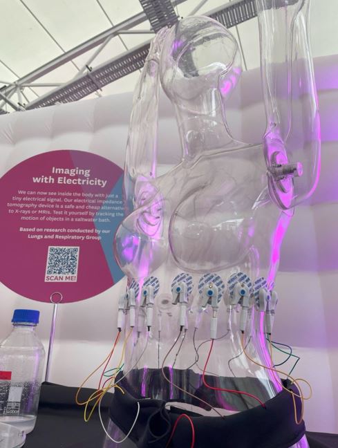A mannequin showing an electrical impedance tomography device developed as an alternative to x-rays and MRI by the lungs and respiratory group at theUniversity of Auckland bioengineering division.