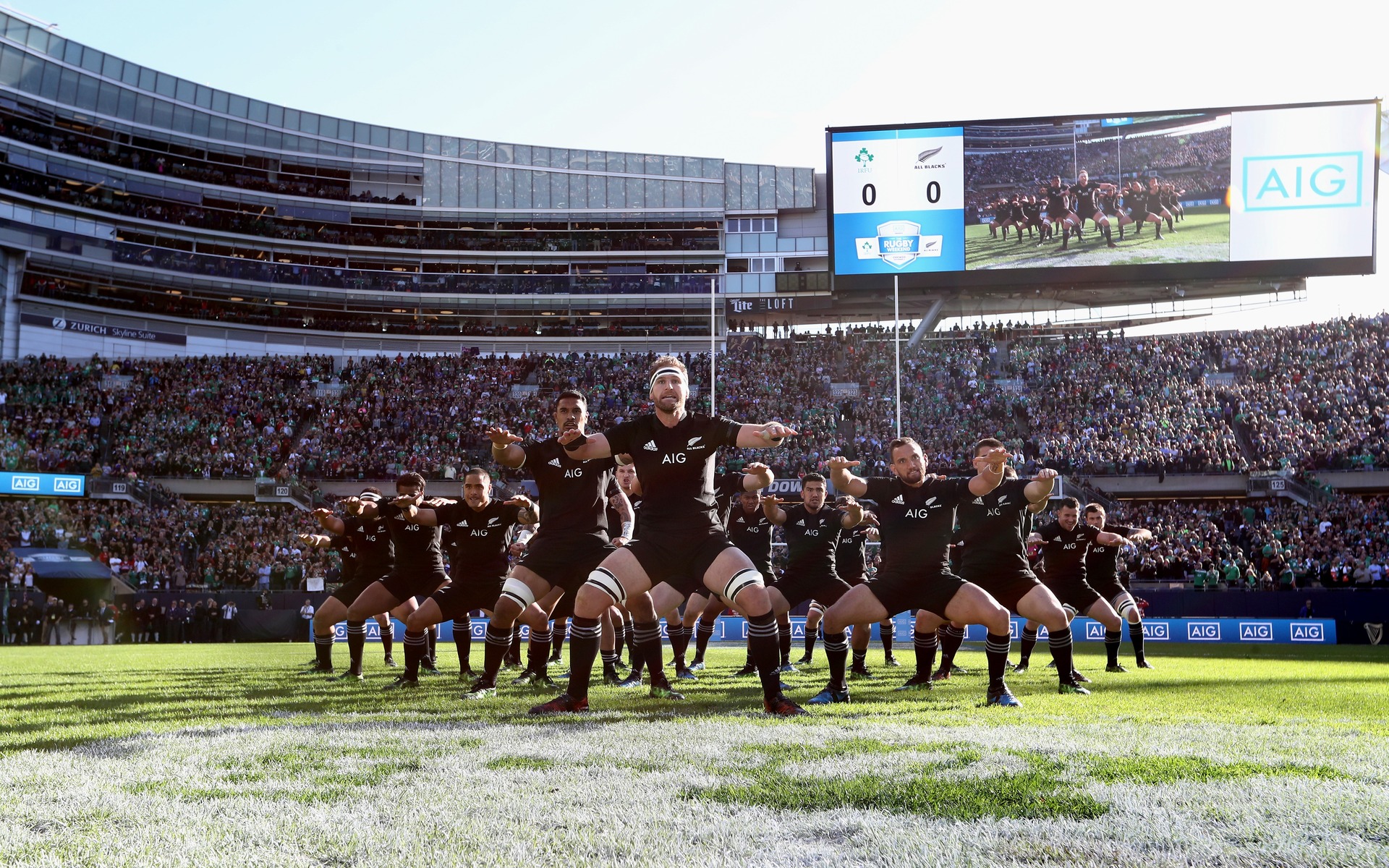 The All Blacks perform the haka at Soldier Field in Chicago in 2016. Photo / Photosport
