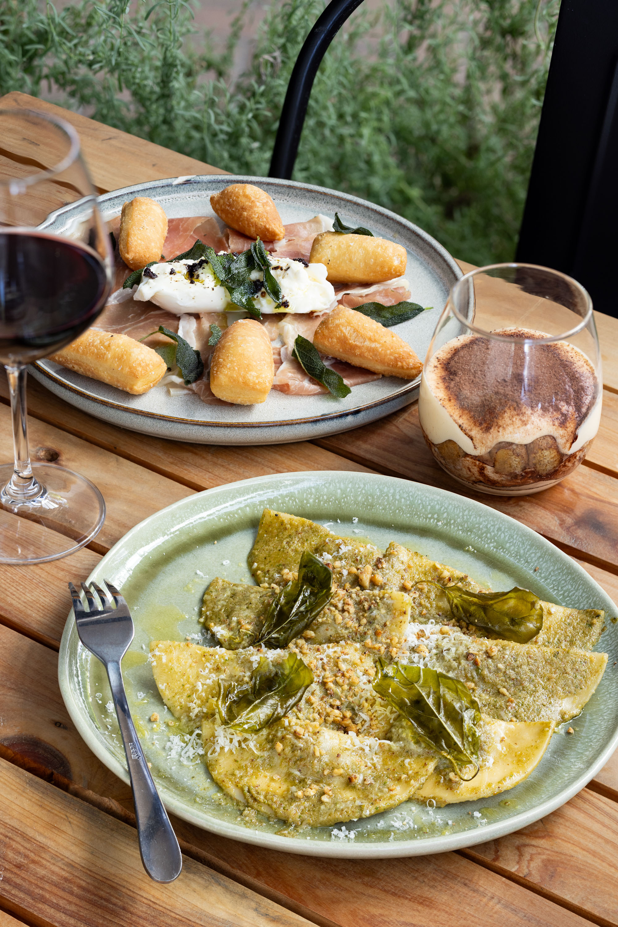 The mezzaluna pasta, gnocco fritto and tiramisu at Food Truck restaurant Lil Ragu in Takapuna. Photo / Babiche Martens