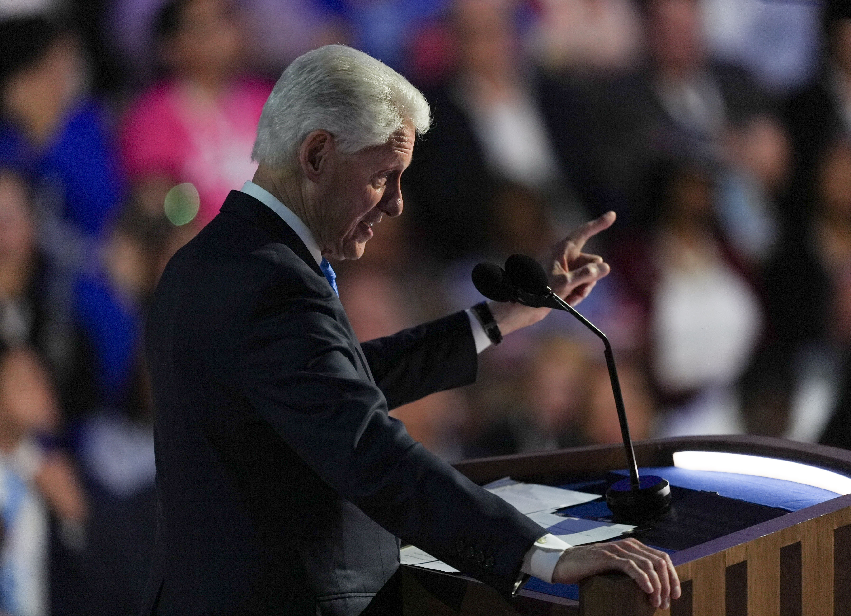 Former US President Bill Clinton speaks during the third day of the Democratic National Convention at the United Center in Chicago. Photo / The Washington Post