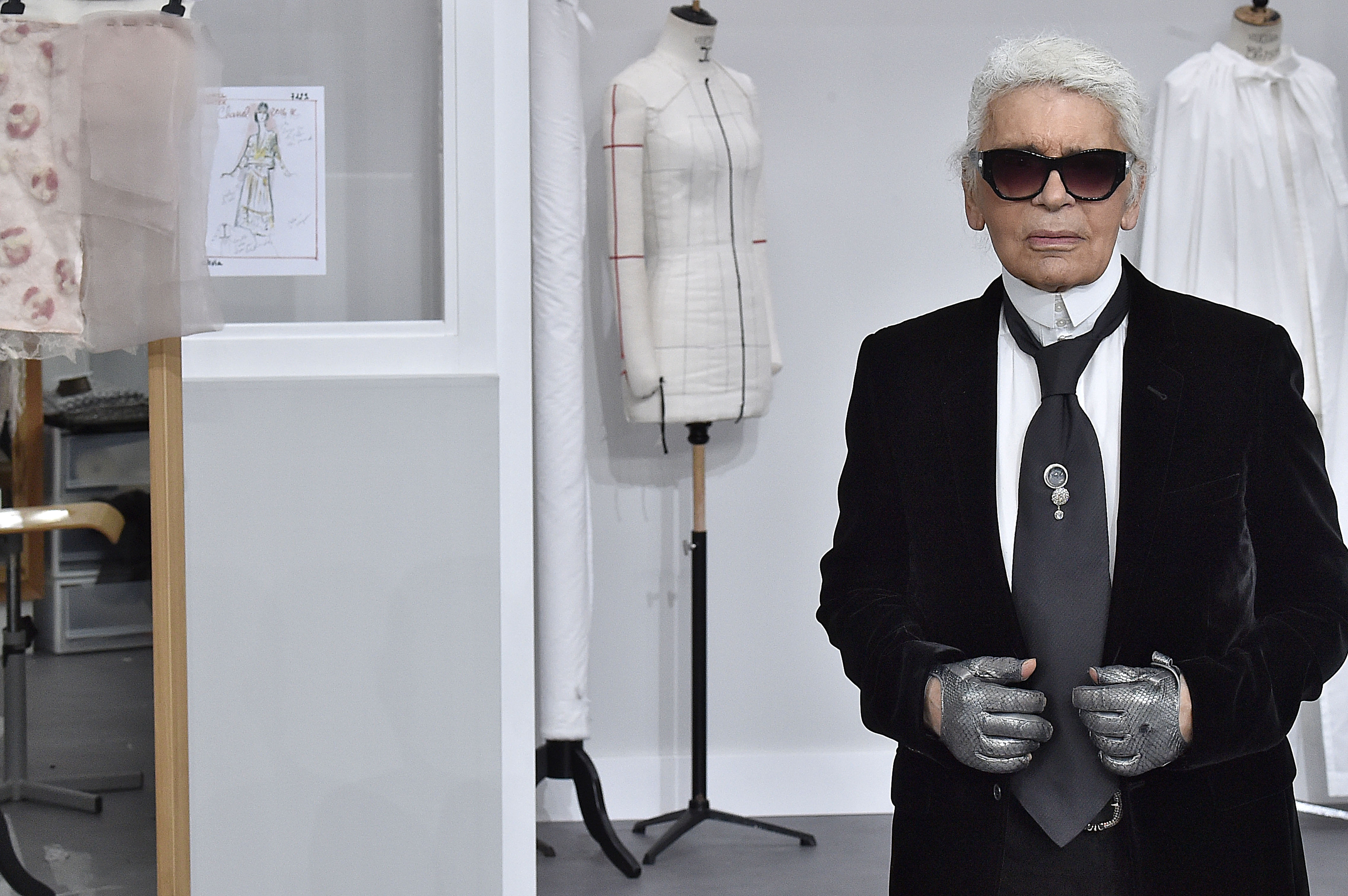 Karl Lagerfeld walks the runway during the Chanel Haute Couture Fall/Winter 2016-2017 show. Photo / Getty Images
