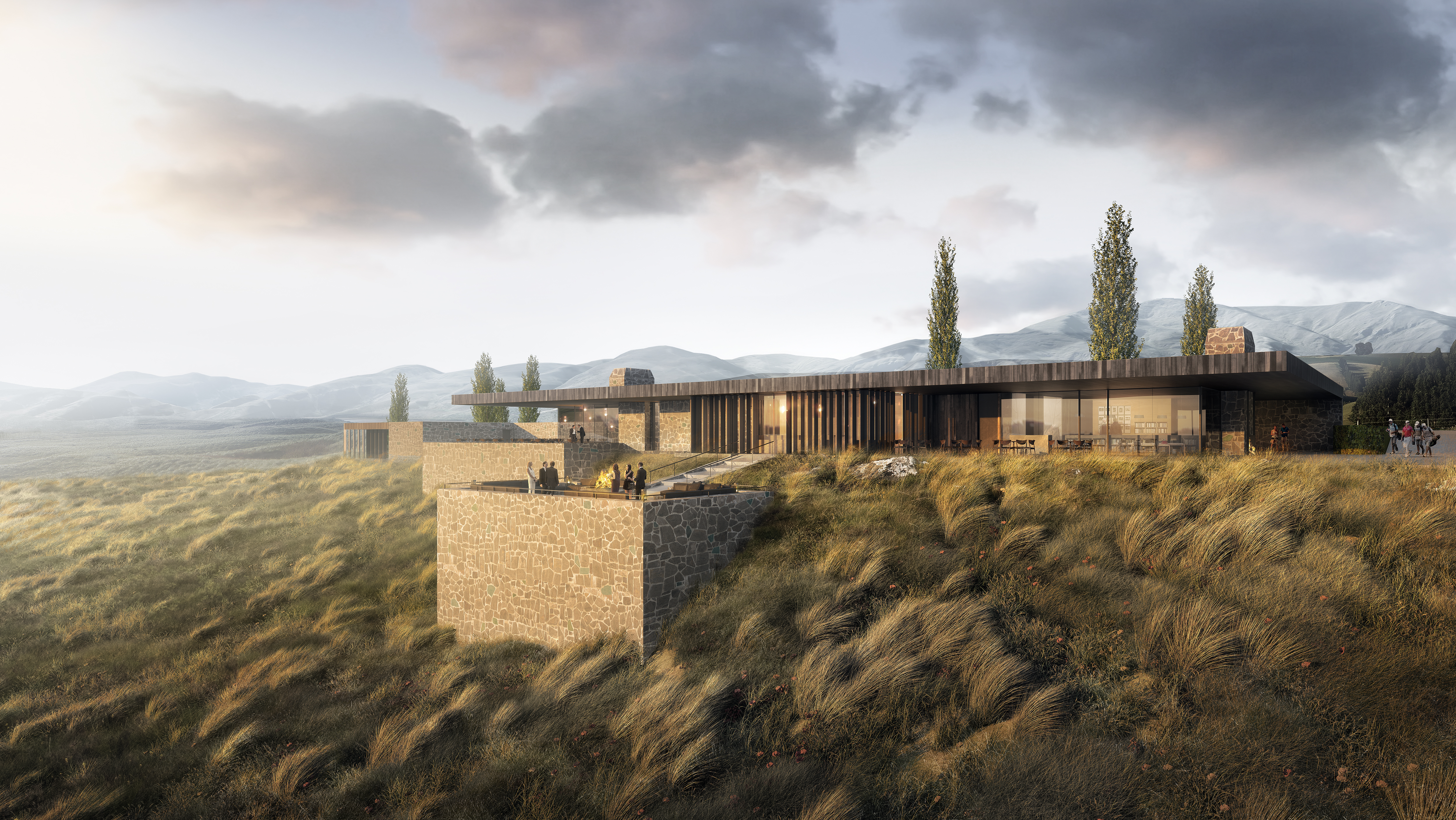 The proposed golf-course clubhouse at Hogan's Gully near Arrowtown, designed by Andrew Patterson.