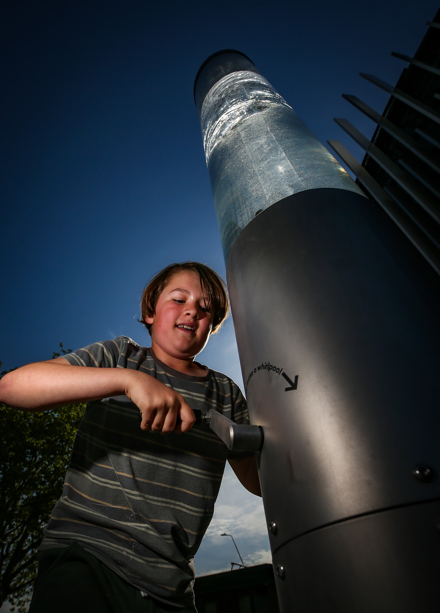 Francis Taylor, 9, from Hastings enjoys an interactive water display at Waiaroha. Photo / Paul Taylor