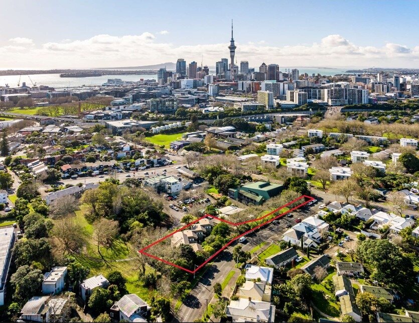  The site where Ockham Residential plans to develop The Kubrick, a nine-level apartment building in Freemans Bay. Photo / Auckland Council