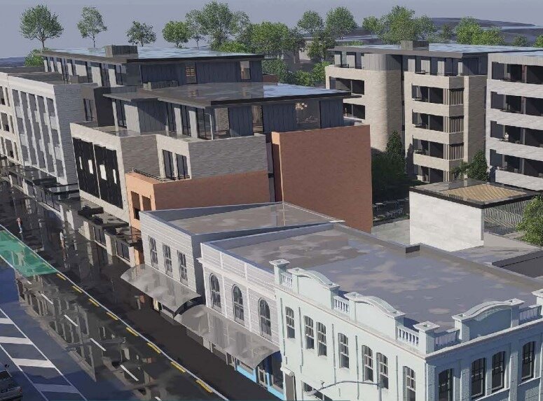 Plans for a new mixed-use commercial and apartment project by Precinct Properties at 198-222 Dominion Rd and 113-117 Valley Rd, Mt Eden, Auckland. Image / Barker & Associates