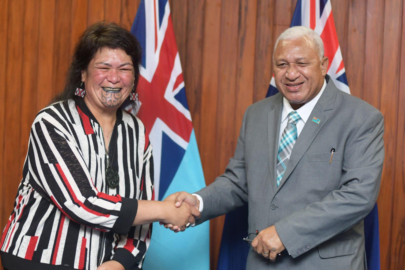Minister of Foreign Affairs Nanaia Mahuta meeting Fiji Prime Minister Frank Bainimarama in Suva in March. Photo / Supplied