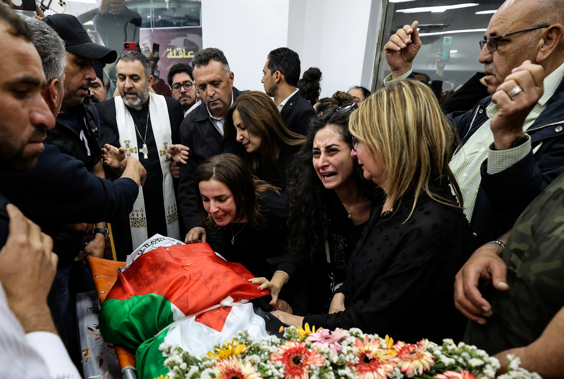 Colleagues and friends mourn the death of veteran Al Jazeera journalist Shireen Abu Akleh in the West Bank city of Ramallah. Photo / AP