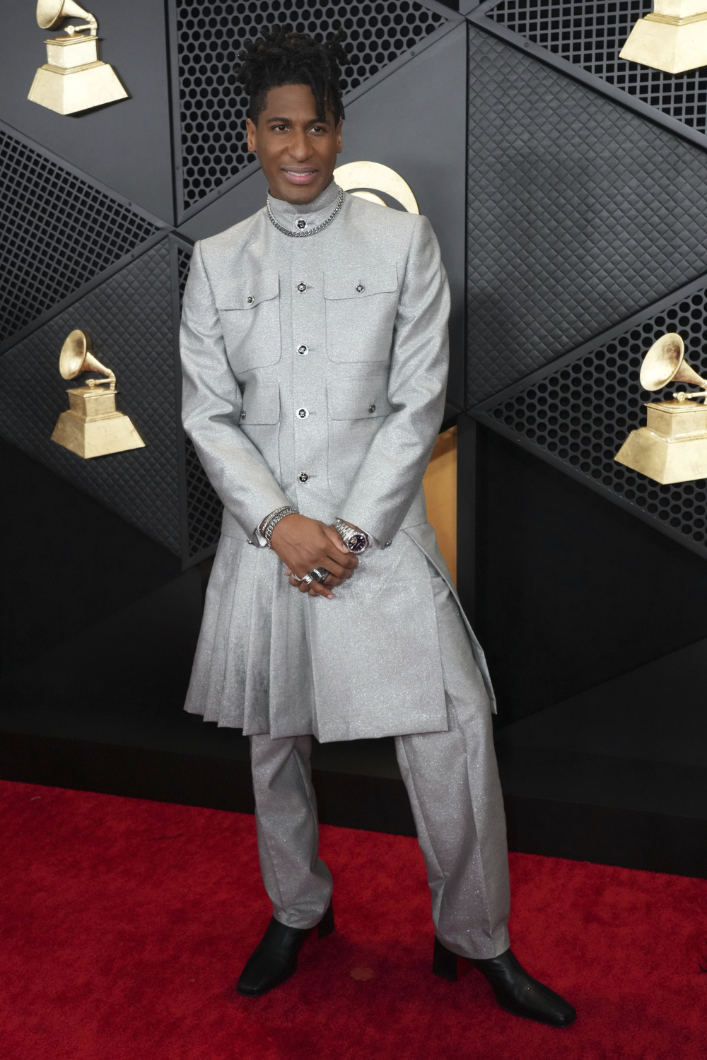 Jon Batiste arrives at the 66th annual Grammy Awards in Los Angeles. Photo / Jordan Strauss, AP