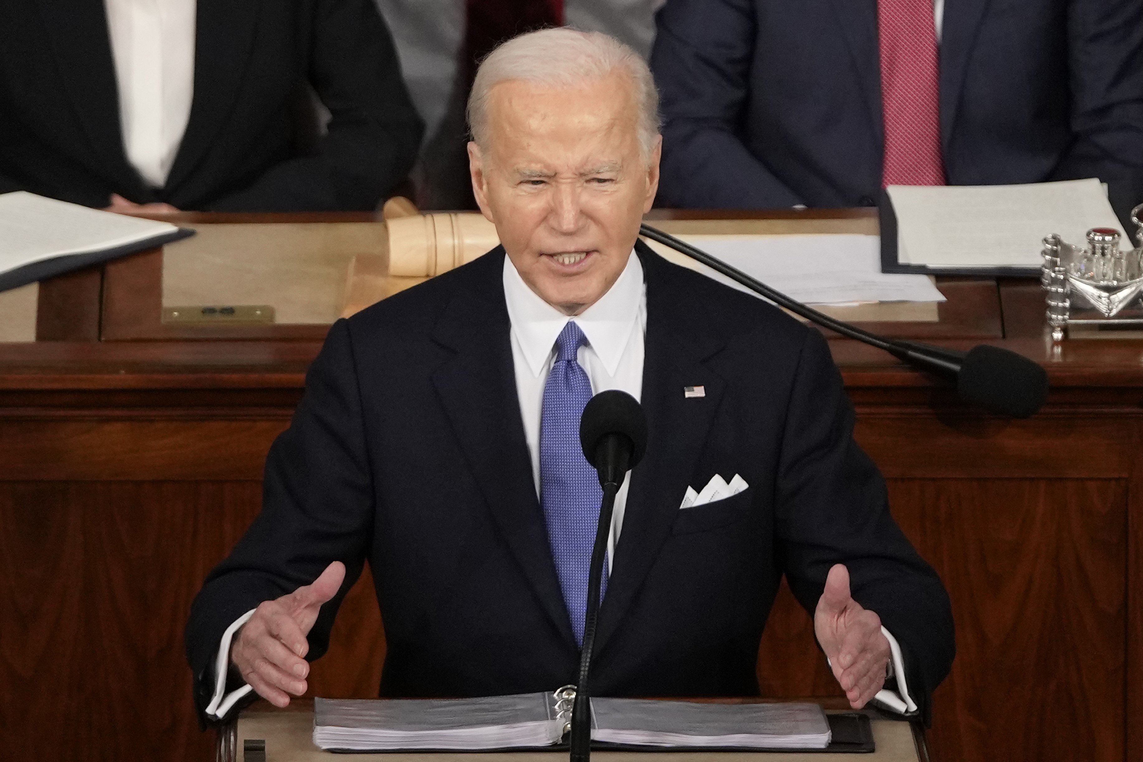 President Joe Biden speaks during the State of the Union address on Capitol Hill in Washington. Photo / AP