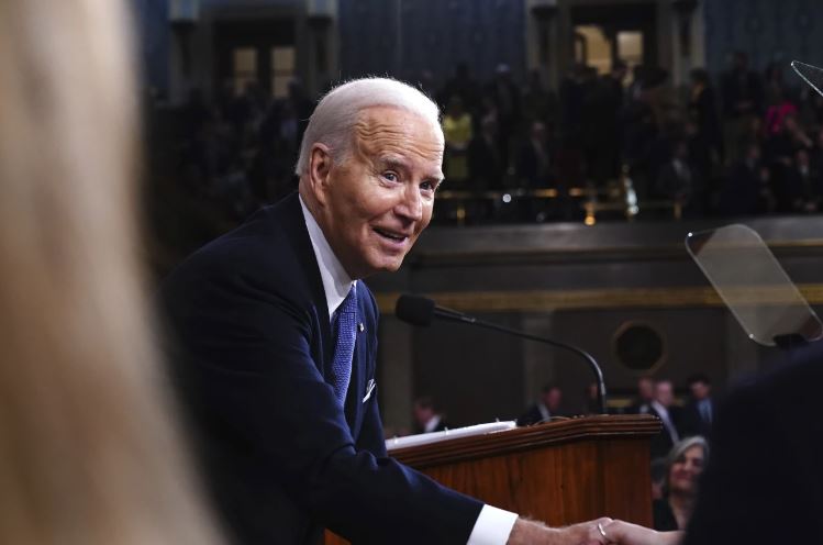President Joe Biden shakes hands after delivering the State of the Union address to a joint session of Congress at the Capitol, Thursday, March 7, 2024, in Washington. (Shawn Thew/Pool via AP)