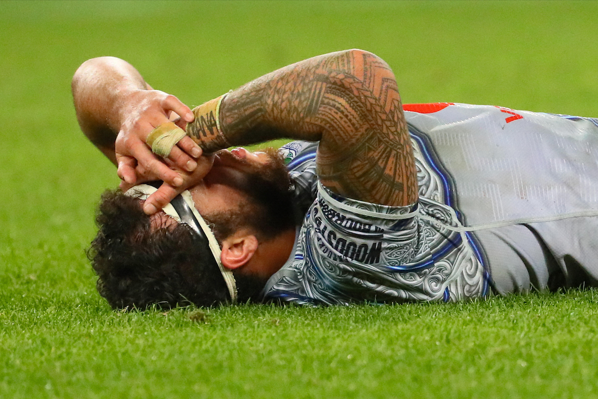 Jazz Tevaga reacts during a 2019 clash against the Brisbane Broncos. Photo / Photosport