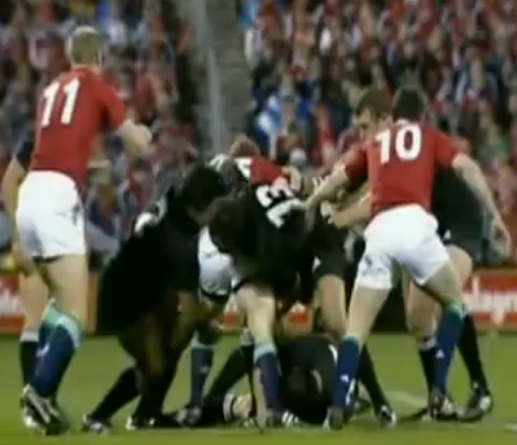 A screenshot of the Mealamu-Umaga tackle on O'Driscoll.