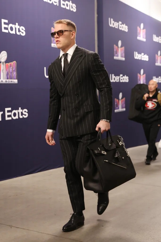 San Fransisco 49ers player Christian McCaffrey carrying a Hermès tote on Monday. Photo / Getty Images
