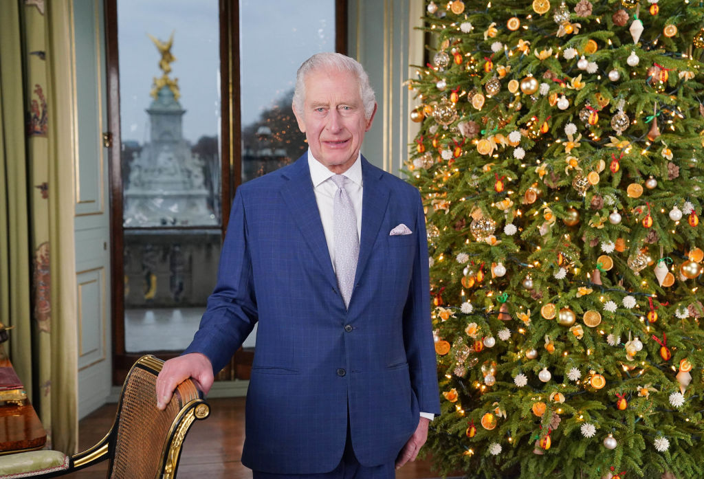 King Charles III poses during the recording of his Christmas message at Buckingham Palace on December 7, 2023 in London, England. Photo /Getty Images)