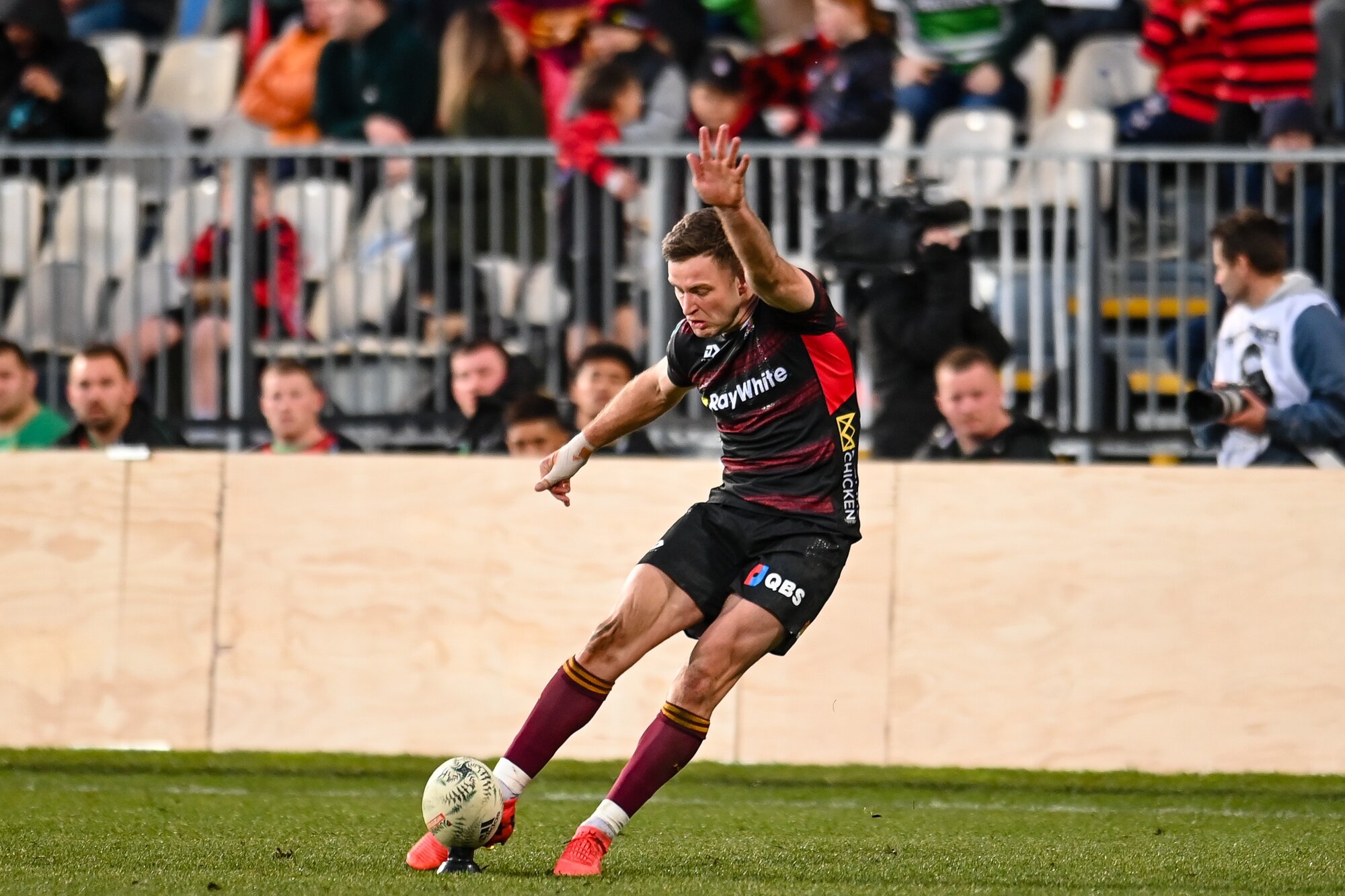 Gisborne's Fergus Burke attempting a conversion for Canterbury in an NPC game against Manawatu in Christchurch. Burke is in the Scotland squad to play the Māori All Blacks in Whangārei on July 5 as part of a three-match Summer Tour. Photo / Photosport