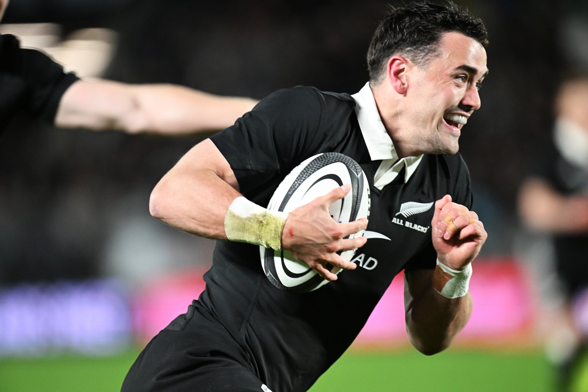 Will Jordan scores against the Springboks at Eden Park. Photo / Photosport