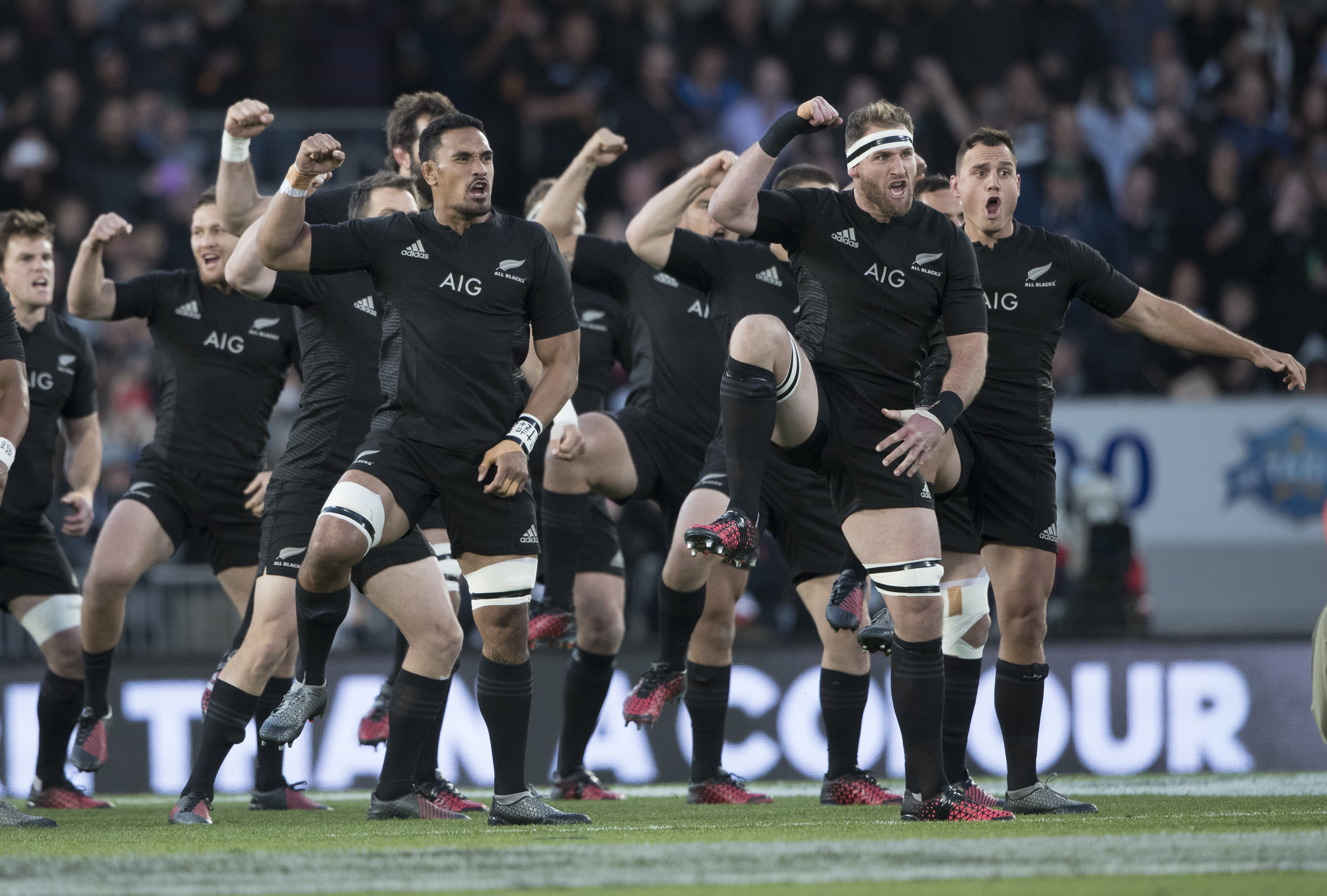 New Zealand All Blacks Jerome Kaino and captain Kieran Read perform the haka during the Bledisloe test match between the All Blacks and Australia, 2016. Photo / NZ Herald