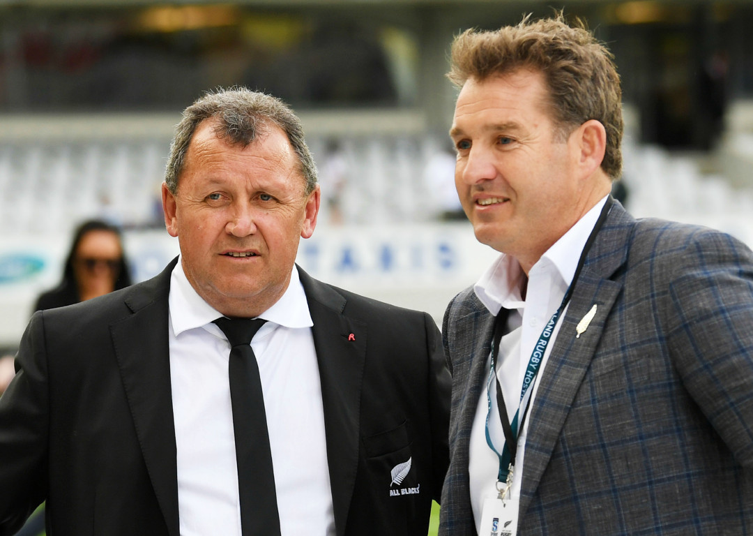 Ian Foster (left) with NZ Rugby chief executive Mark Robinson. Photo / Photosport
