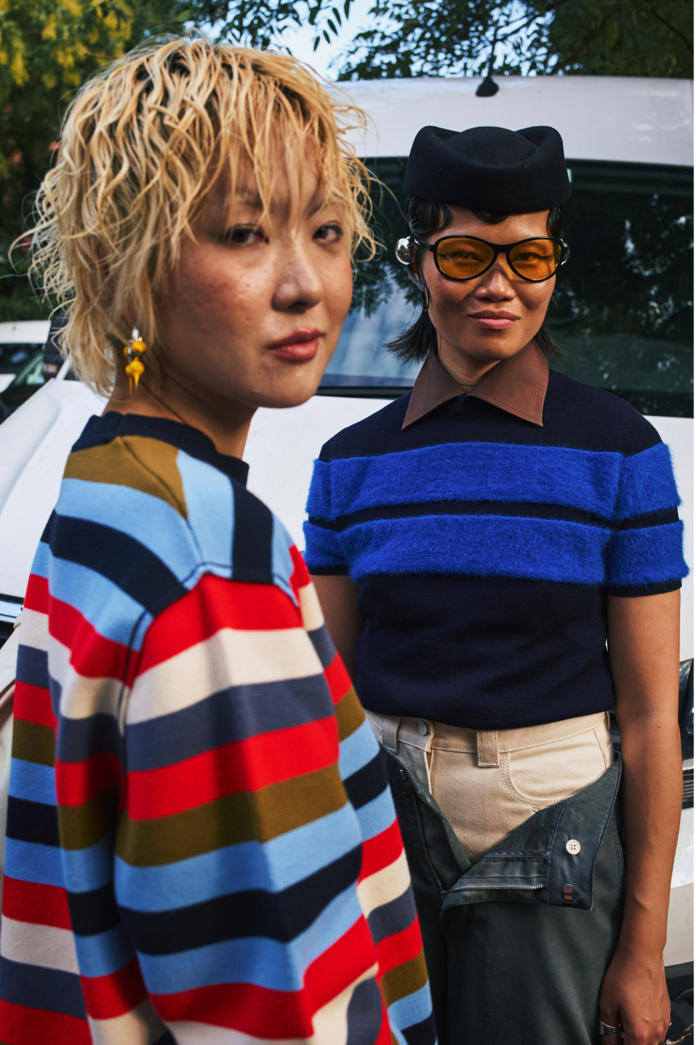 A striking pairing of stripes during Milan Fashion Week. Photo / Simbarashe Cha for The New York Times