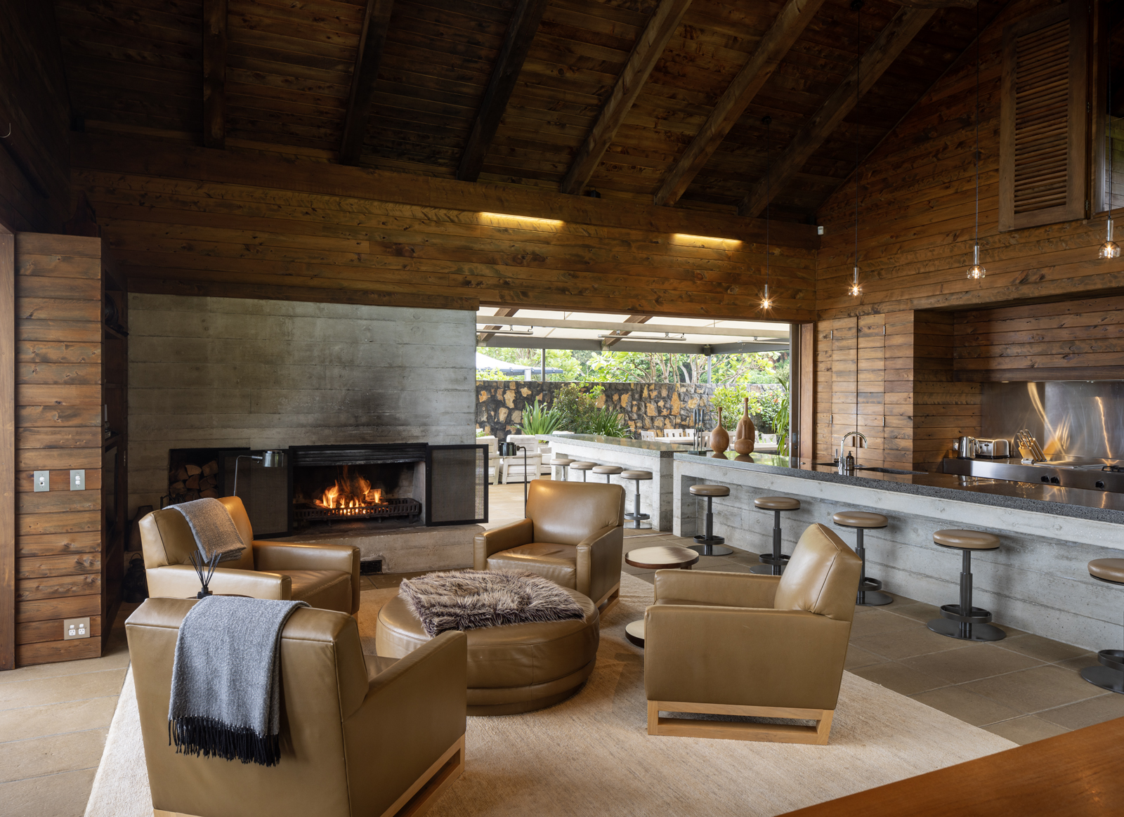 The warm, textural interior of The Boathouse.