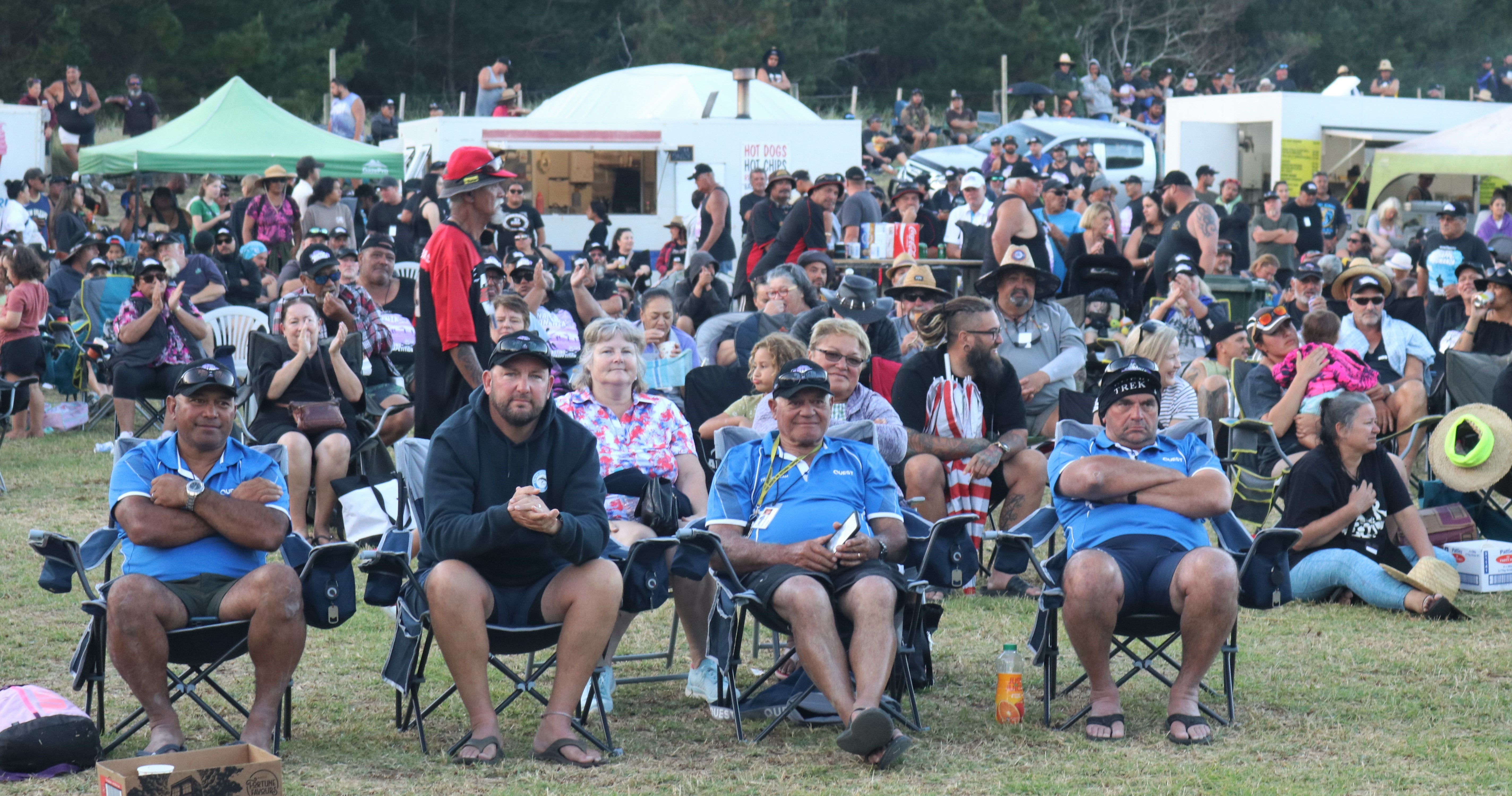 A record 1200 fishers, plus family and supporters, wait to learn who’s won the 2023 Snapper Bonanza. Photo / Peter de Graaf