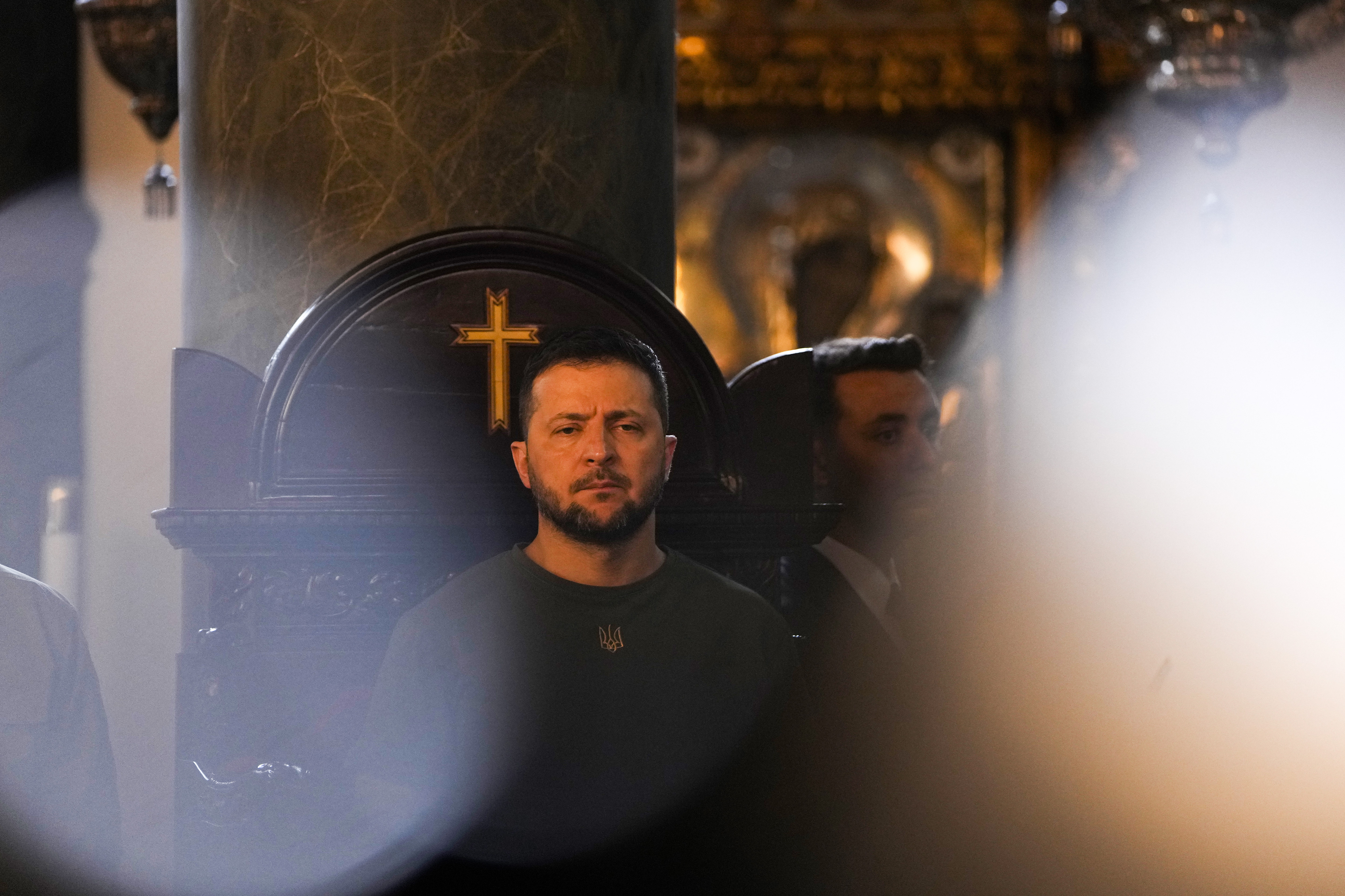 Ukrainian President Volodymyr Zelenskyy stands during a ceremony at the Patriarchal Church of St. George in Istanbul, Turkey. Photo / AP