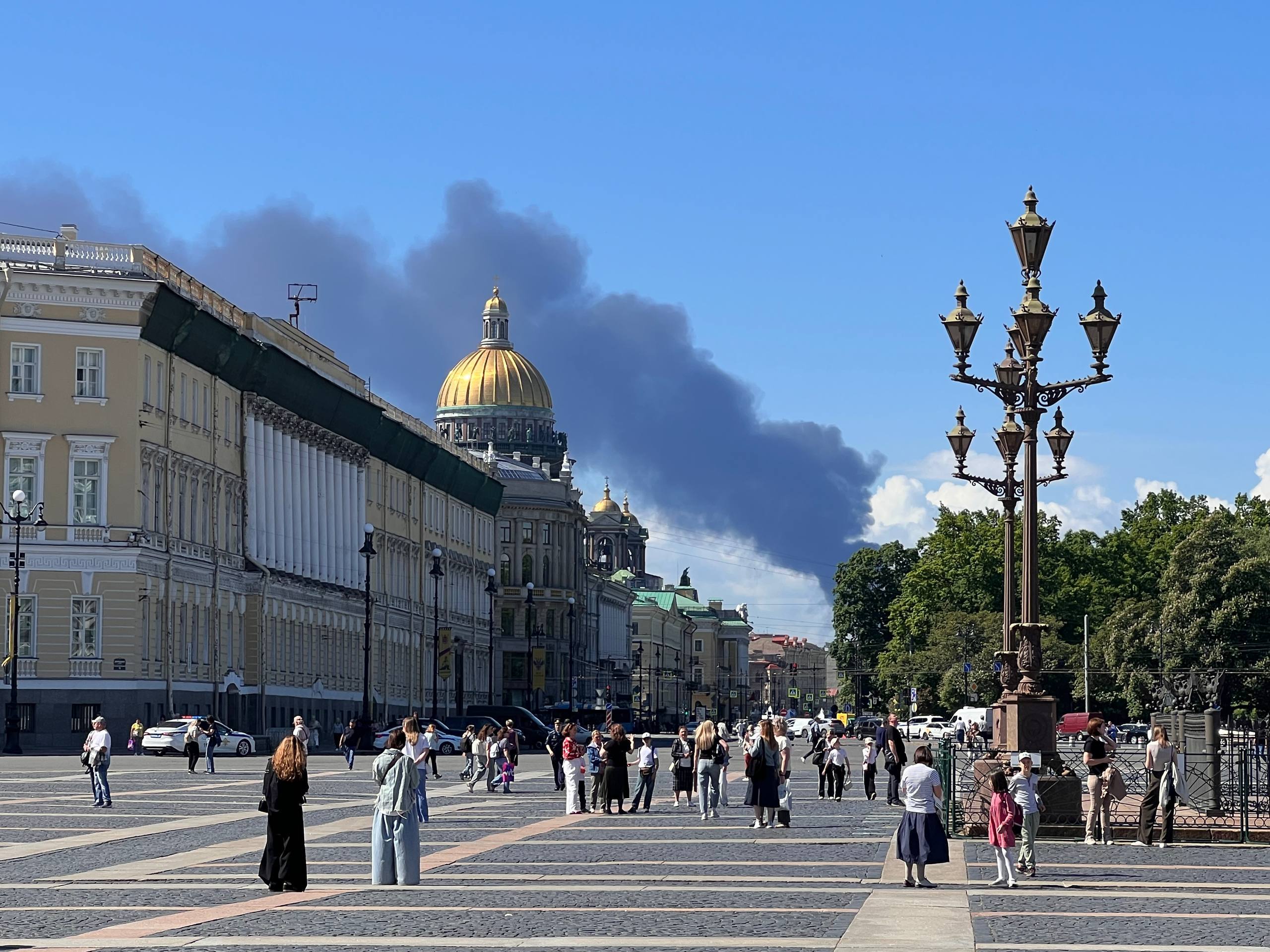 Black smoke rises after Ukraine reportedly launched drone attacks on the opening day of the St Petersburg International Economic Forum. Photo / Getty Images