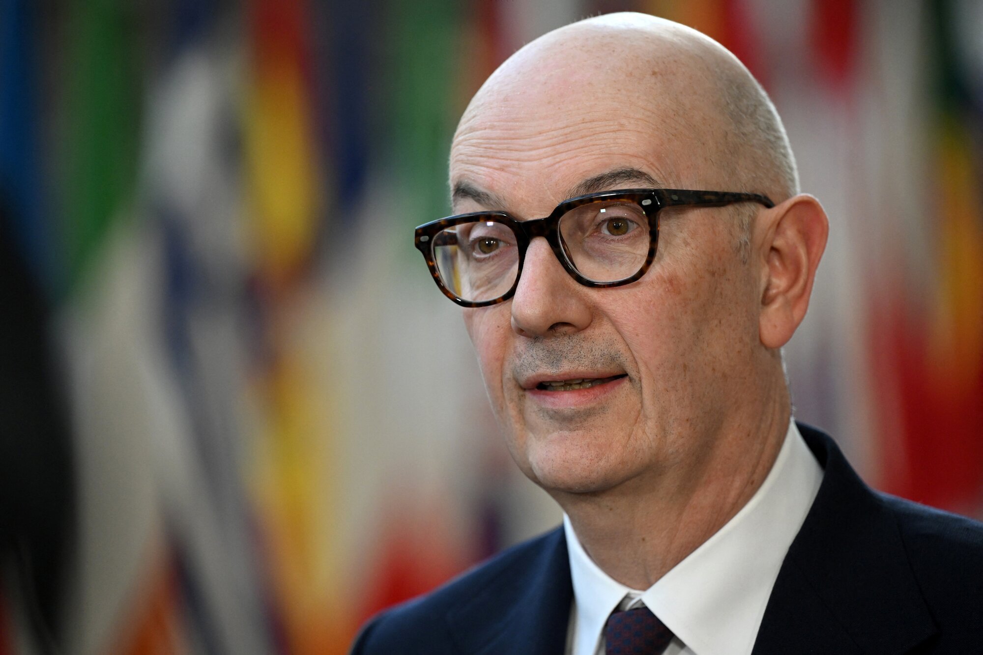 France's Economy and Finance Minister Roland Lescure addresses the media following a G7 Summit of finance ministers via video conference in Brussels. Photo / Nicolas Tucat, AFP