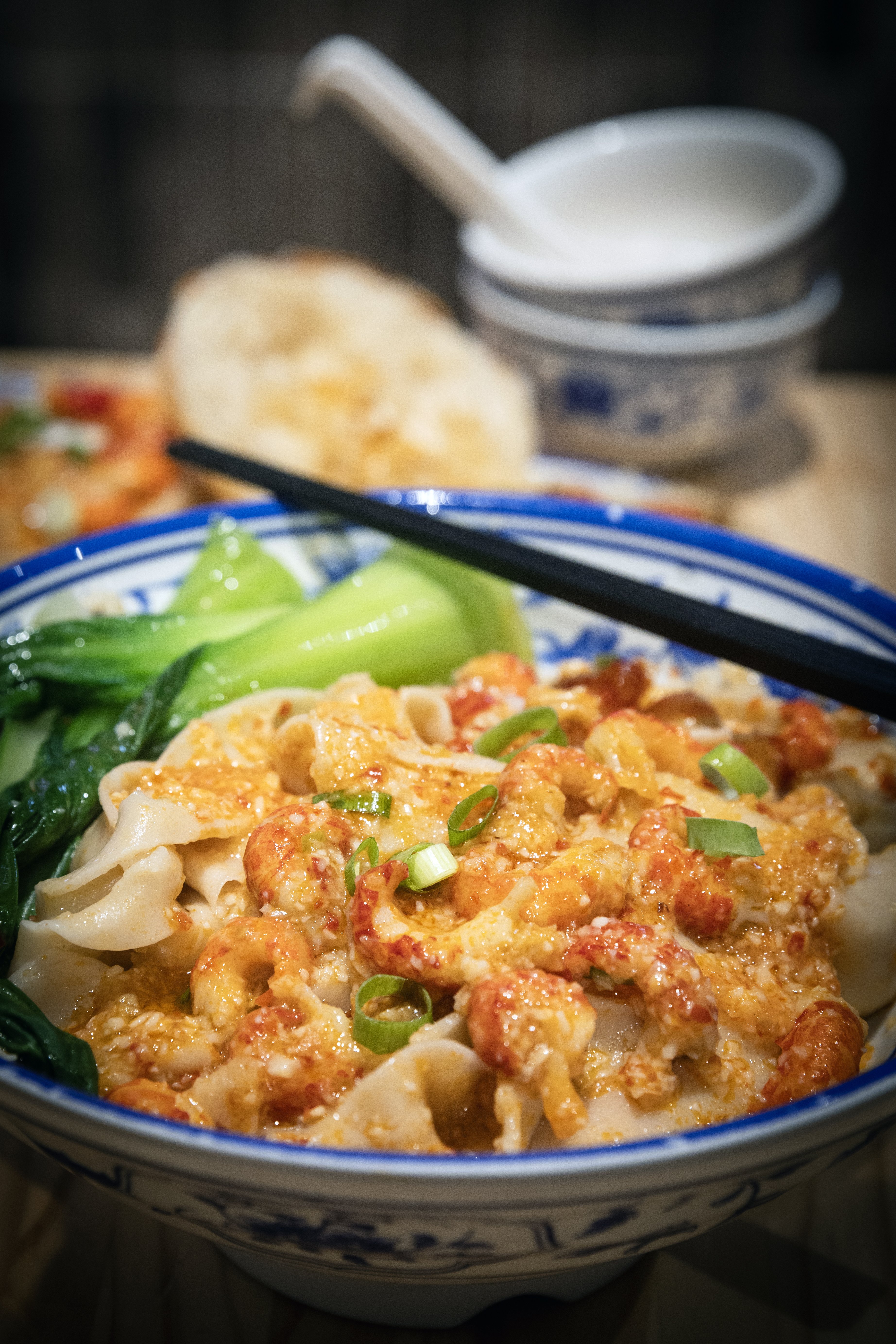 A special bowl of extra-long noodles with garlic yabbies from Biang Biang for Lunar New Year 2024. Photo / Jason Oxenham
