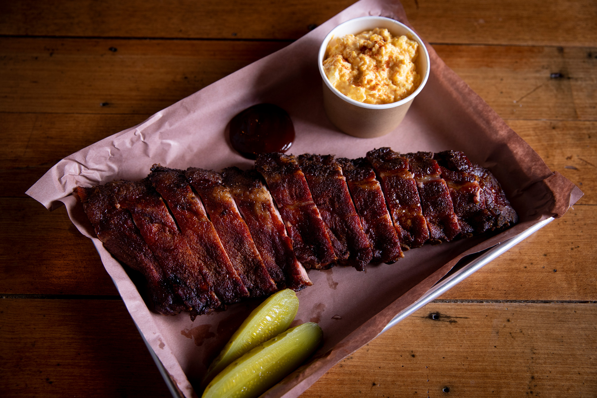 Memphis dry rub ribs (with pickle) from Grey Lynn's Smokin Cole BBQ. Photo / Dean Purcell