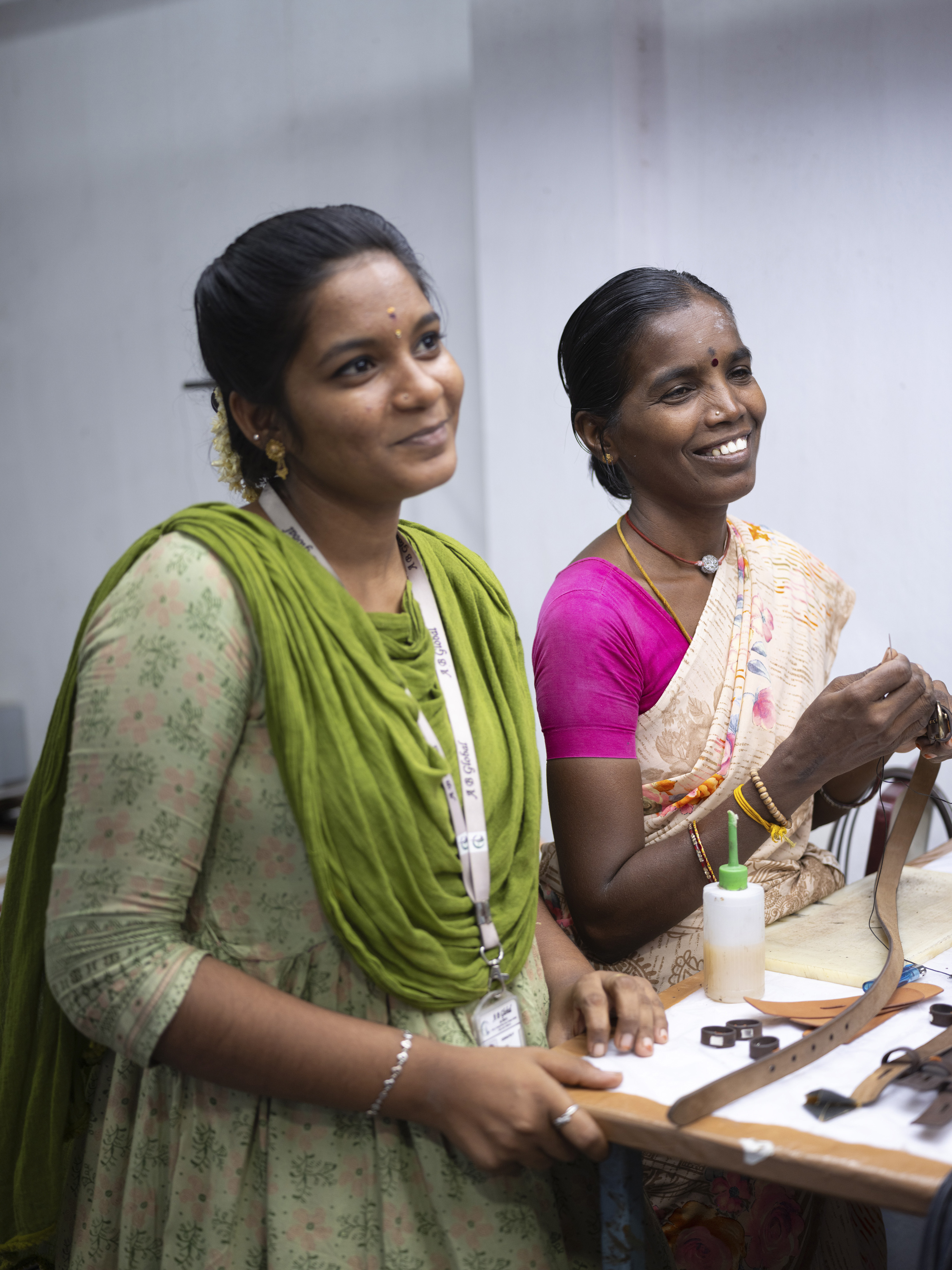 The AB Global factory’s weavers handle about 70km of leather strips a day. Other artisans, known as attachers, finish the bags. Photo / Priyadarshini Ravichandran, The New York Times