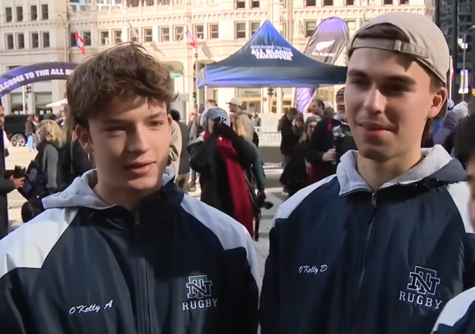 US rugby-playing twins Adrian O'Kelly (left) and Douw O'Kelly. Screenshot / WGN News