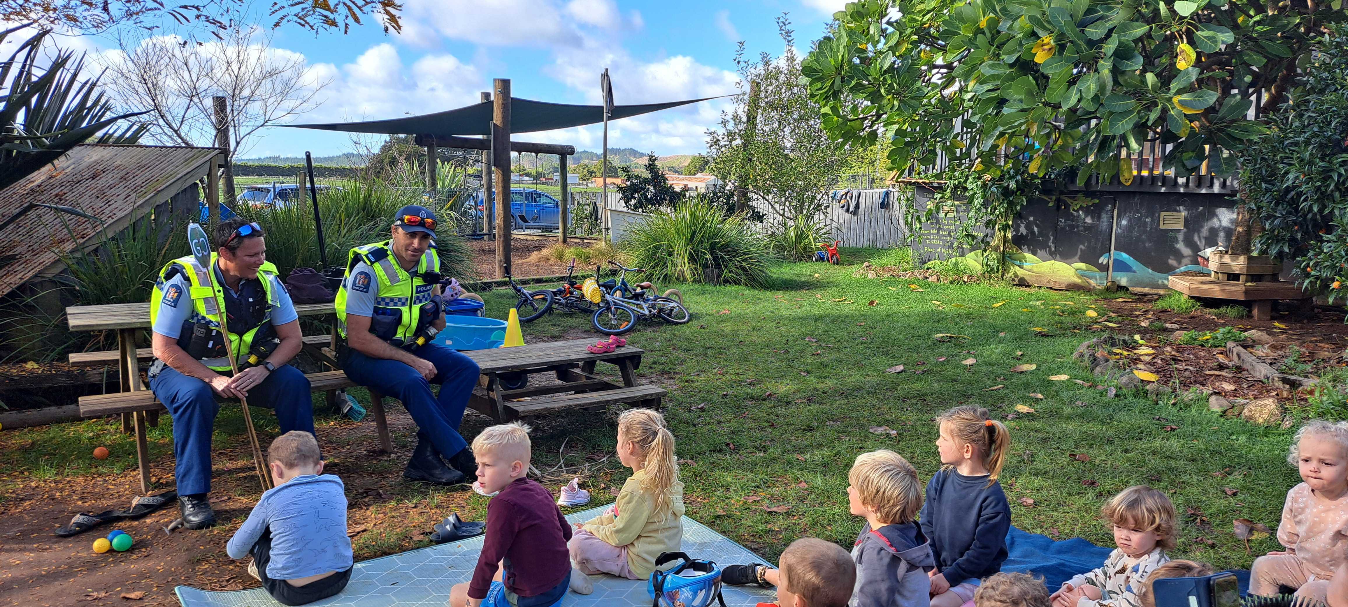 A sit-down chat with Open Spaces Preschool saw the children reminded of important road safety tips. Photo / Brodie Stone