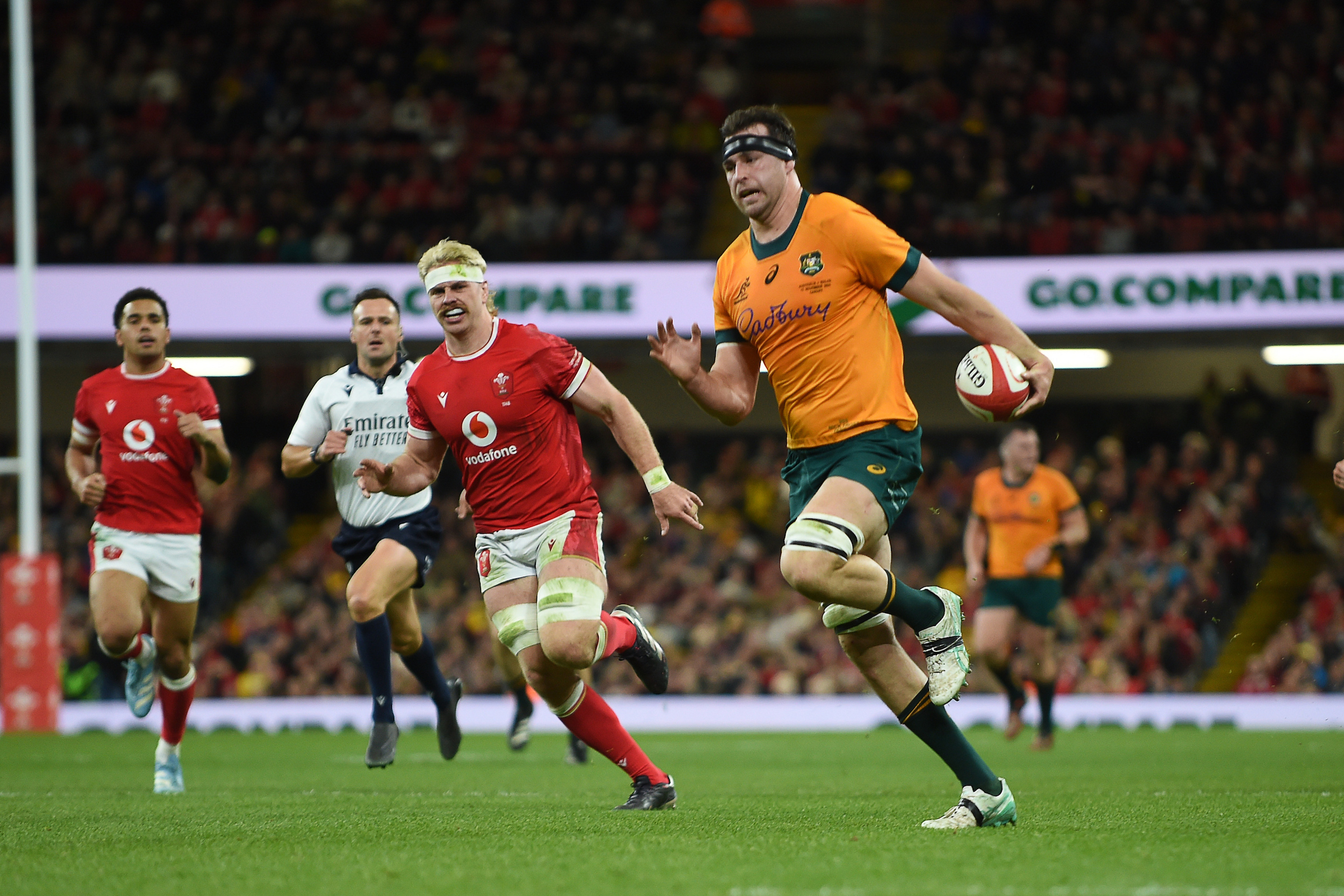 Nick Frost of Australia runs in to score a try against Wales. Photo / Photosport