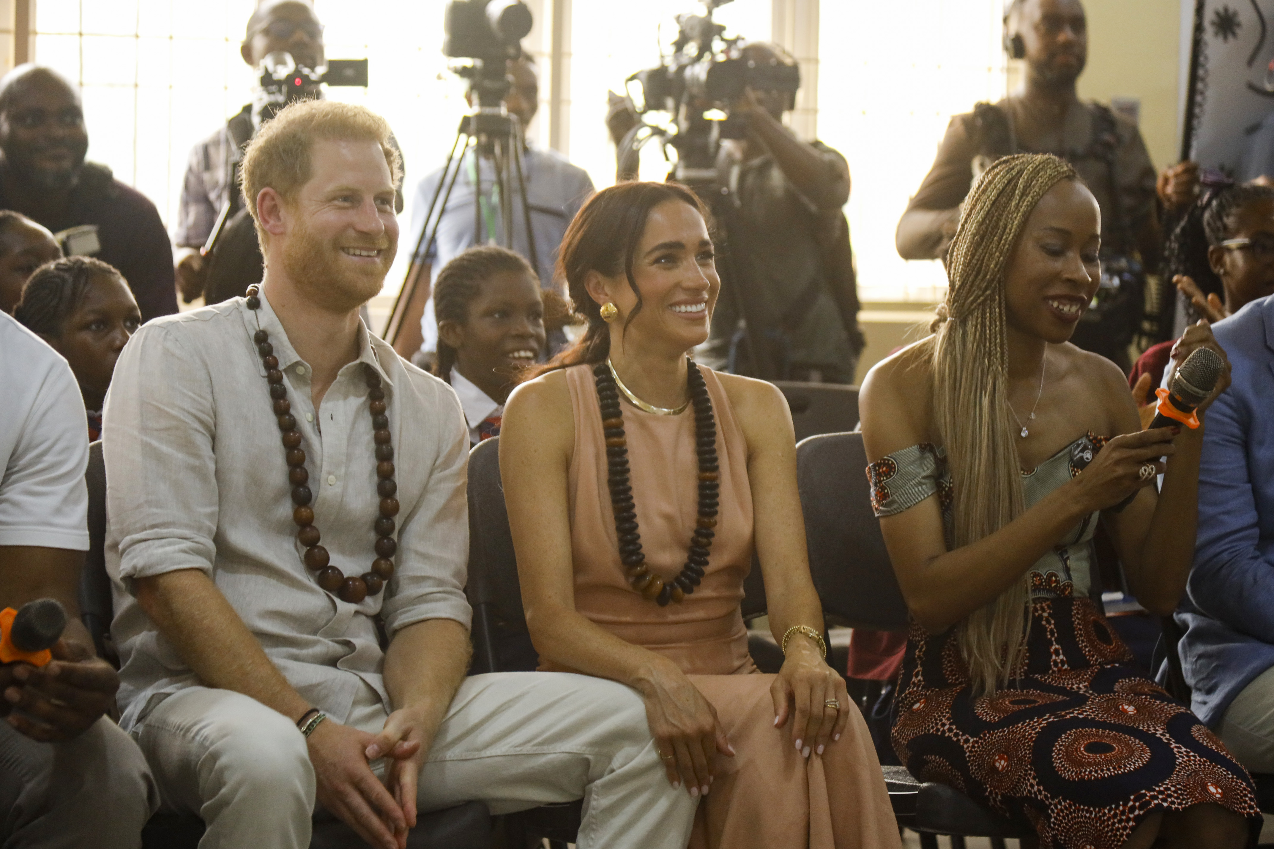 Prince Harry, Duke of Sussex and Meghan, Duchess of Sussex visit Lightway Academy on May 10, 2024 in Abuja, Nigeria. Photo / Getty Images