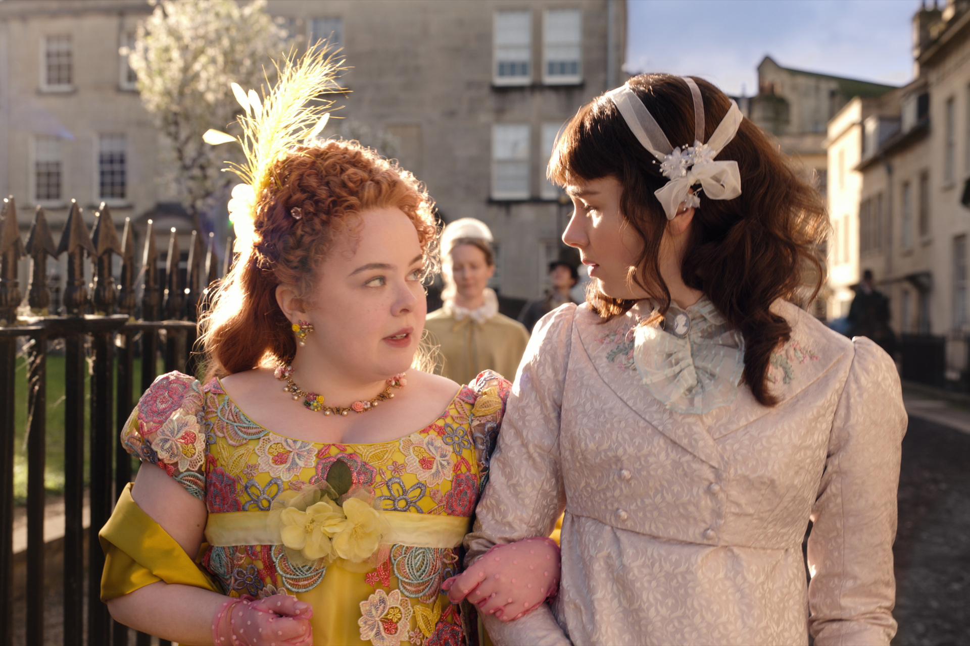 Nicola Coughlan, left, plays Penelope Featherington in the hit series Bridgerton. Season three focuses on her relationship with Colin Bridgerton. Photo / Netflix