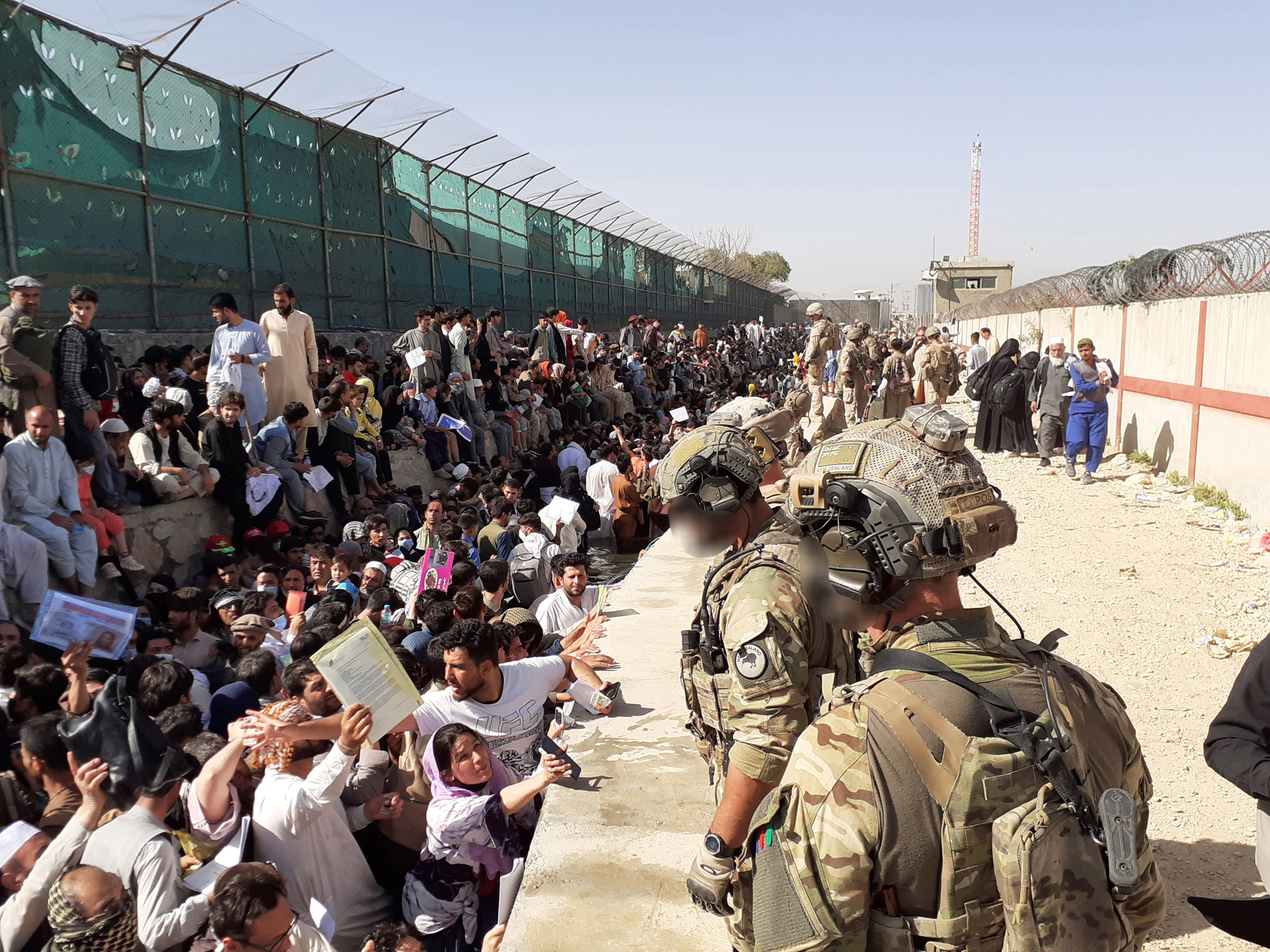 New Zealand Defence Force personnel at the Kabul International Airport in Kabul, Afghanistan, on August 25, 2021, on a mission to rescue people from the Taliban-ruled country. Photo / NZDF