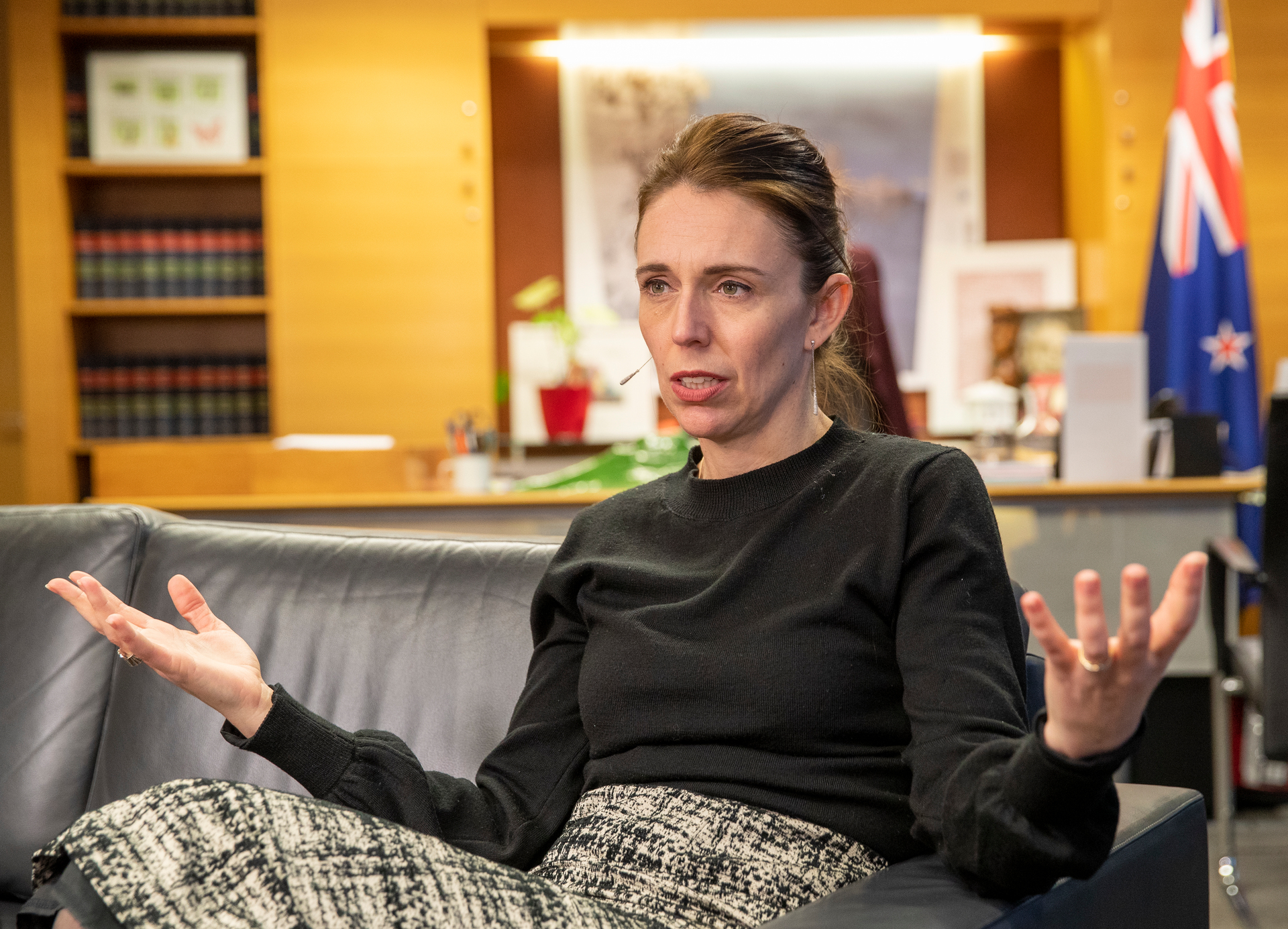 Prime Minister Jacinda Ardern talks to the Weekend Herald in her Beehive office. Photo / Mark Mitchell