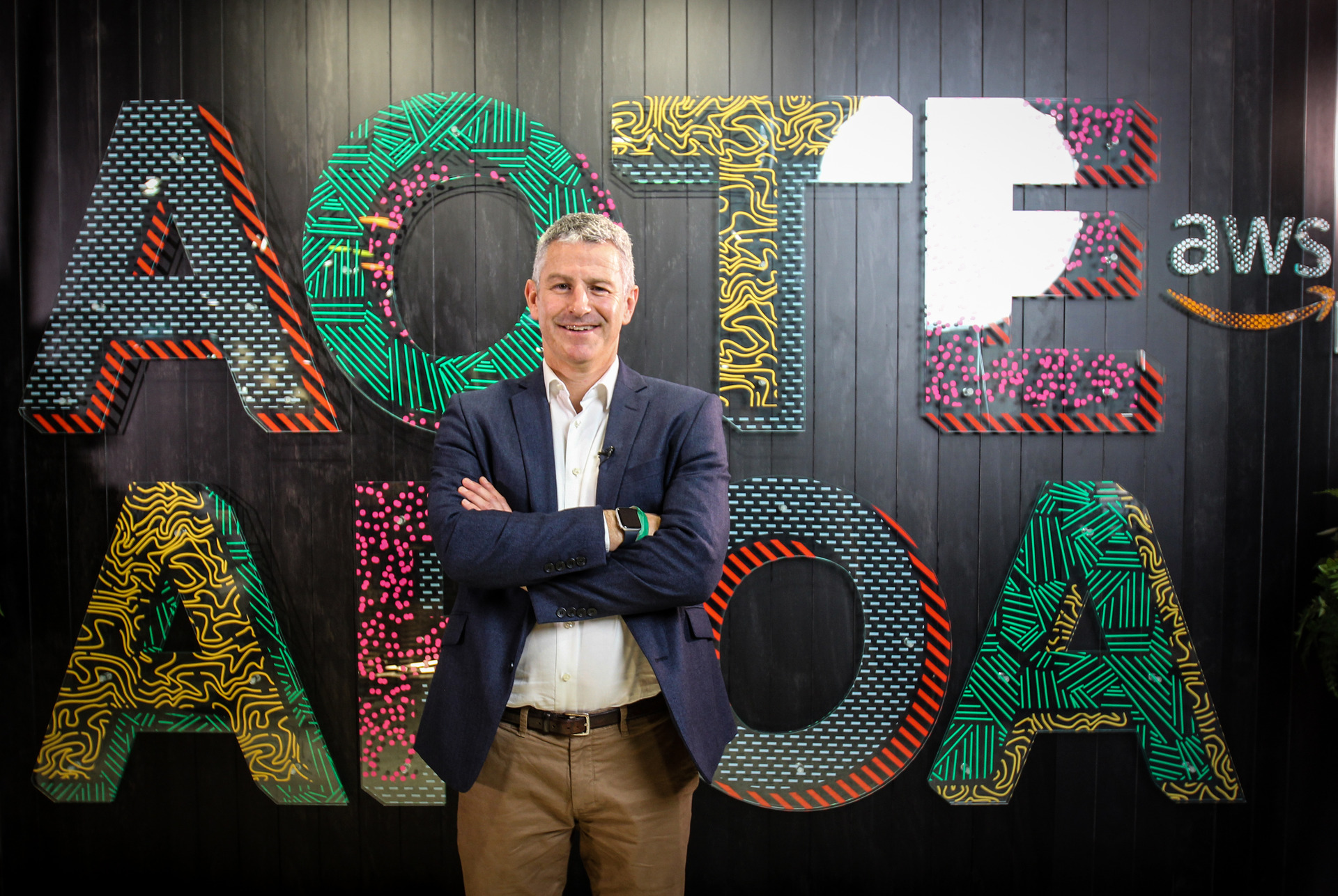 AWS MD Nick Walton at his company's new offices at Commercial Bay on Auckland's waterfront. The Amazon subsidiary needed bigger digs after hiring 50 staff over the past year. Photo / Jed Bradley