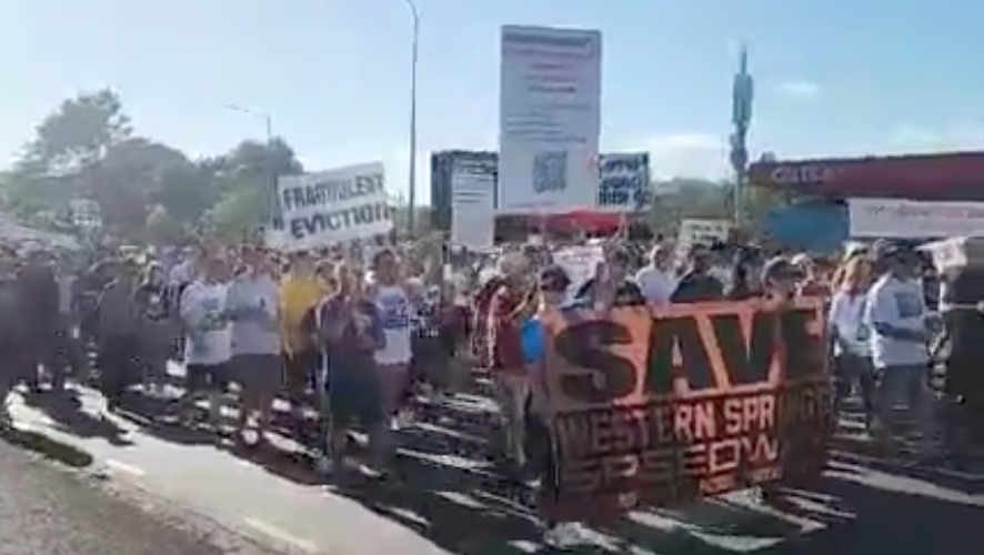 Protesters rally against the closure of Western Springs Speedway. Photo / Supplied