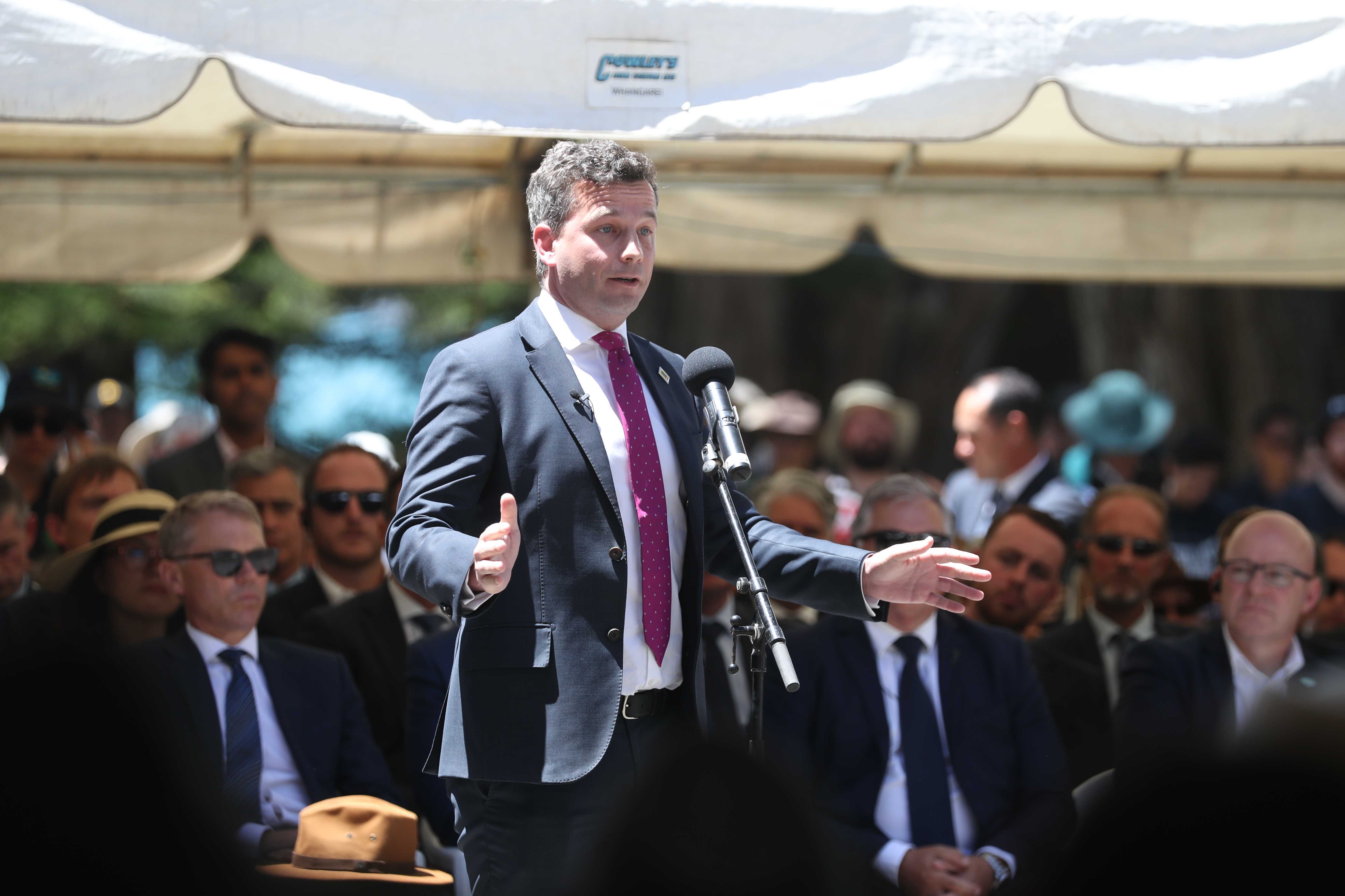 Act Party leader David Seymour speaks at Waitangi. Photo / Michael Cunningham