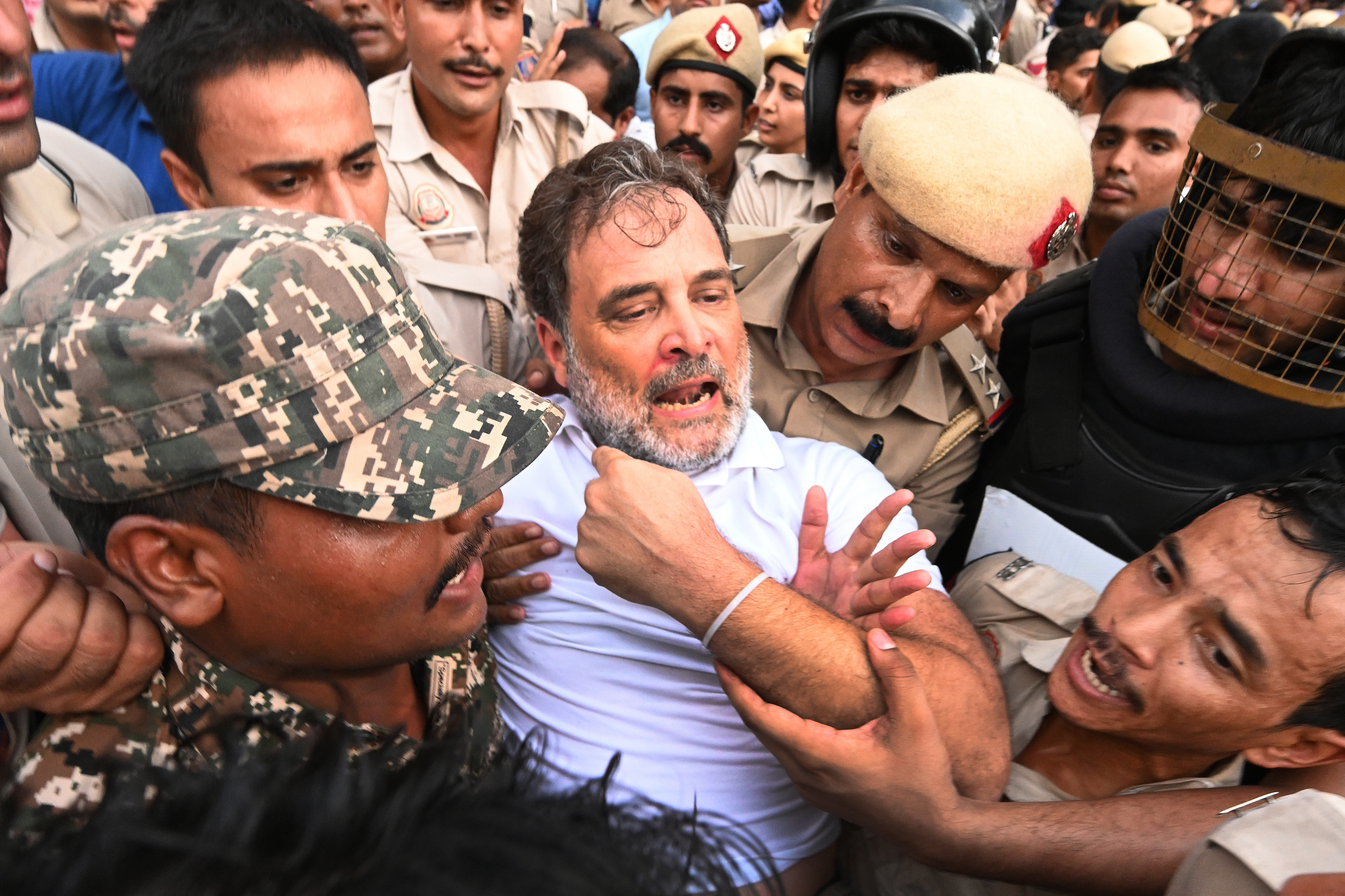 Delhi police detain Rahul Gandhi during protest near Prime Minister Narendra Modi's residence. Photo / Getty Images