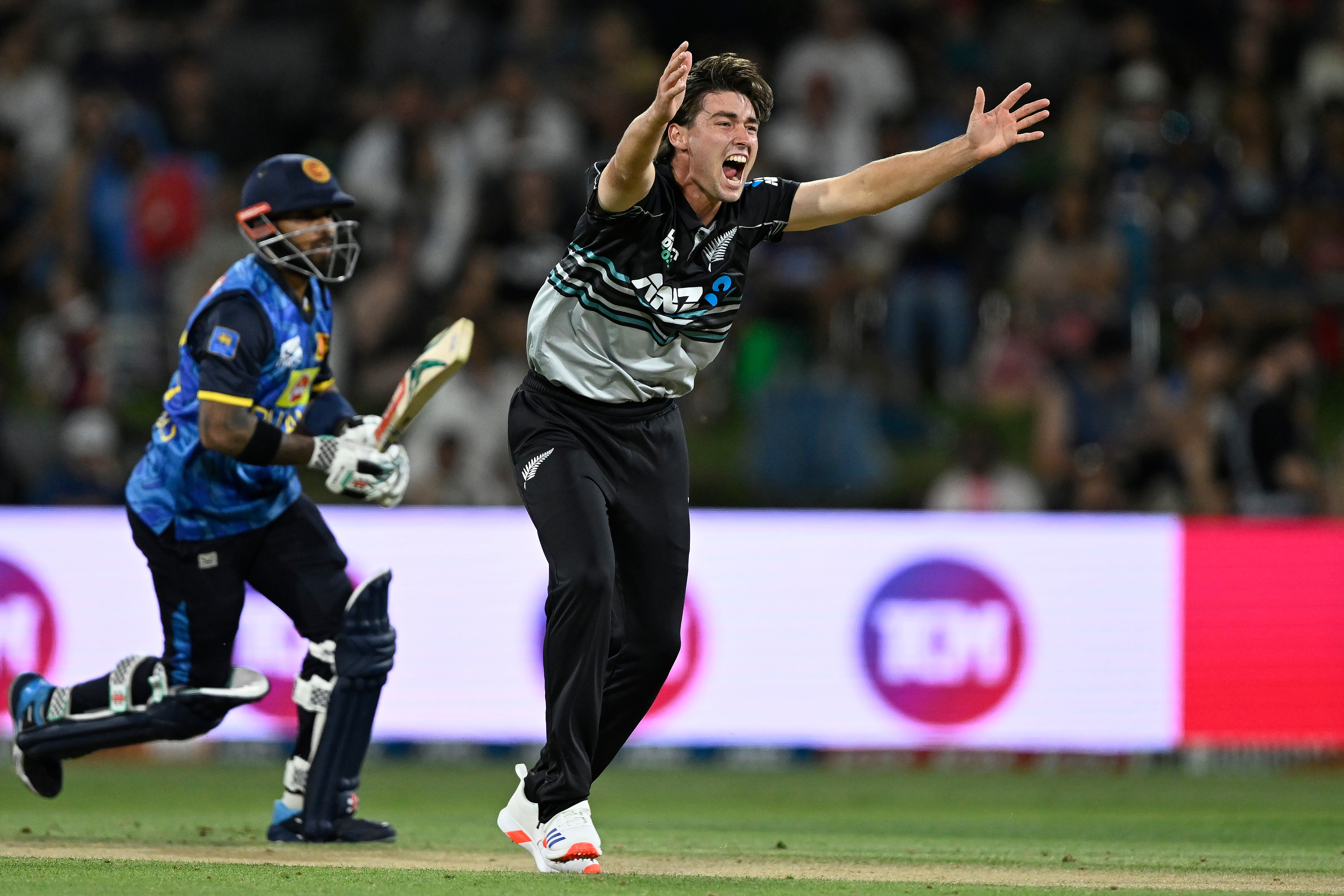 Zak Foulkes appeals during the first T20 against Sri Lanka. Photo / Photosport