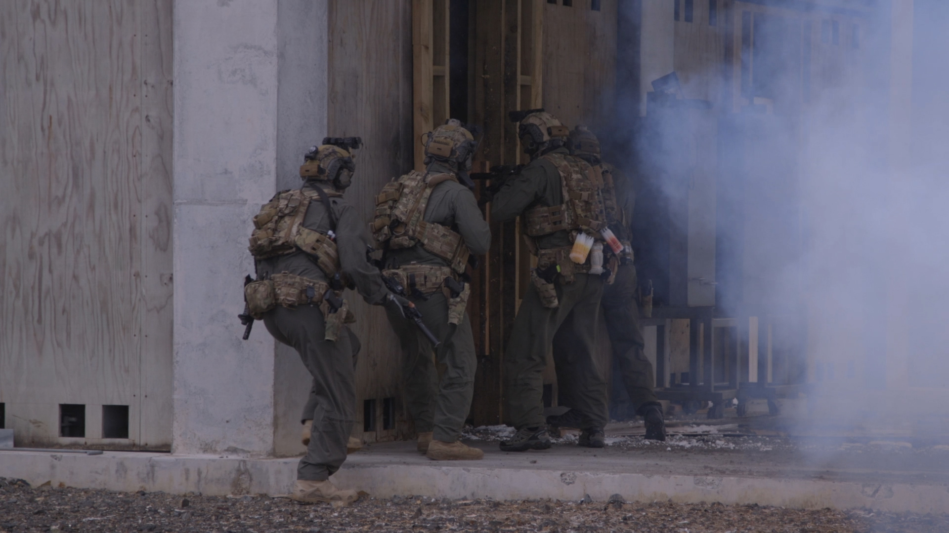 NZSAS troopers practising explosive door breaching at the Ardmore military training facility. Photo / Mike Scott