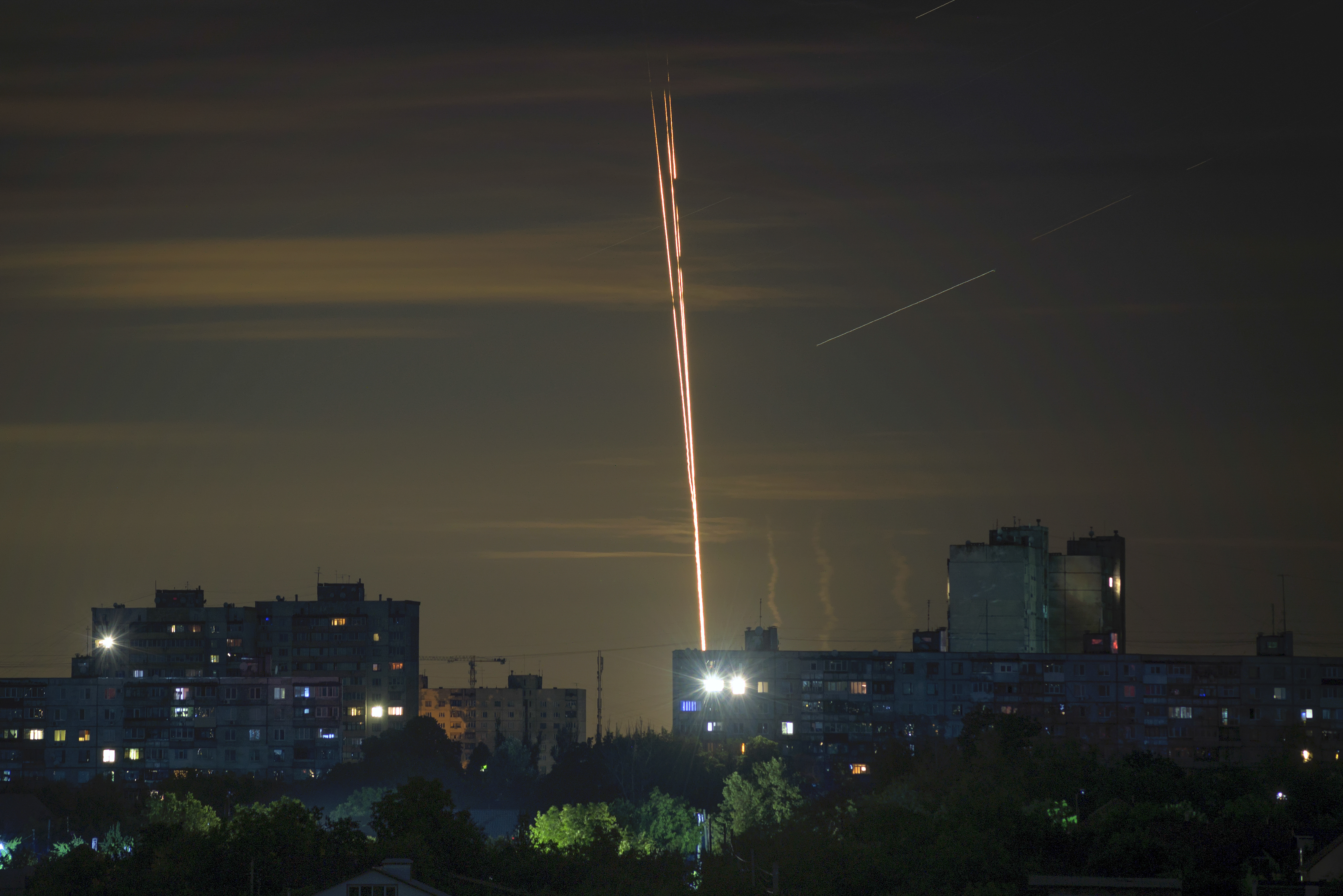 Russian rockets are launched against Ukraine from Russia's Belgorod region, seen from Kharkiv, Ukraine. Photo / AP
